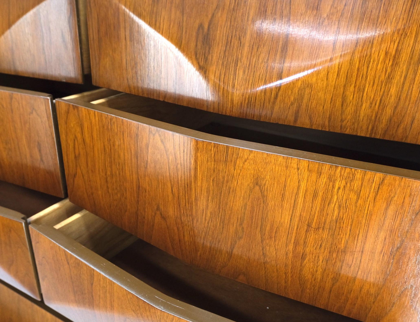 EstablishedLines Mid-Century Modern Diamond Front Walnut 8 Drawers High Chest Dresser Cabinet