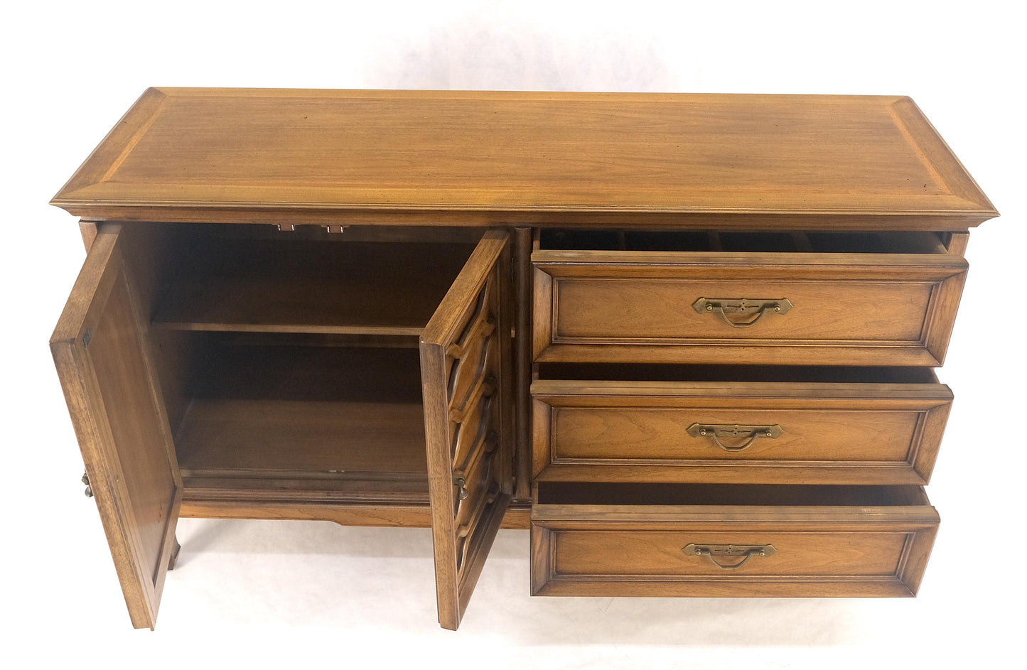 EstablishedLines Shelf Two Door Compartment 3 Drawer Light Walnut Compact Dresser Credenza MINT!