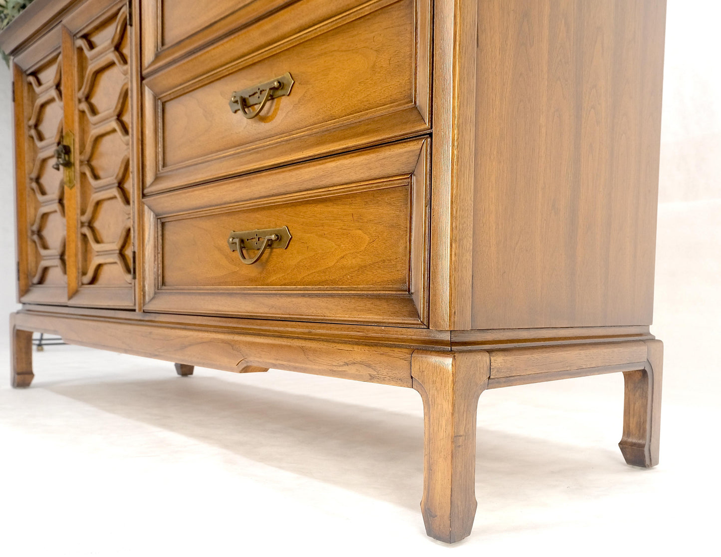 Shelf Two Door Compartment 3 Drawer Light Walnut Compact Dresser Credenza MINT!