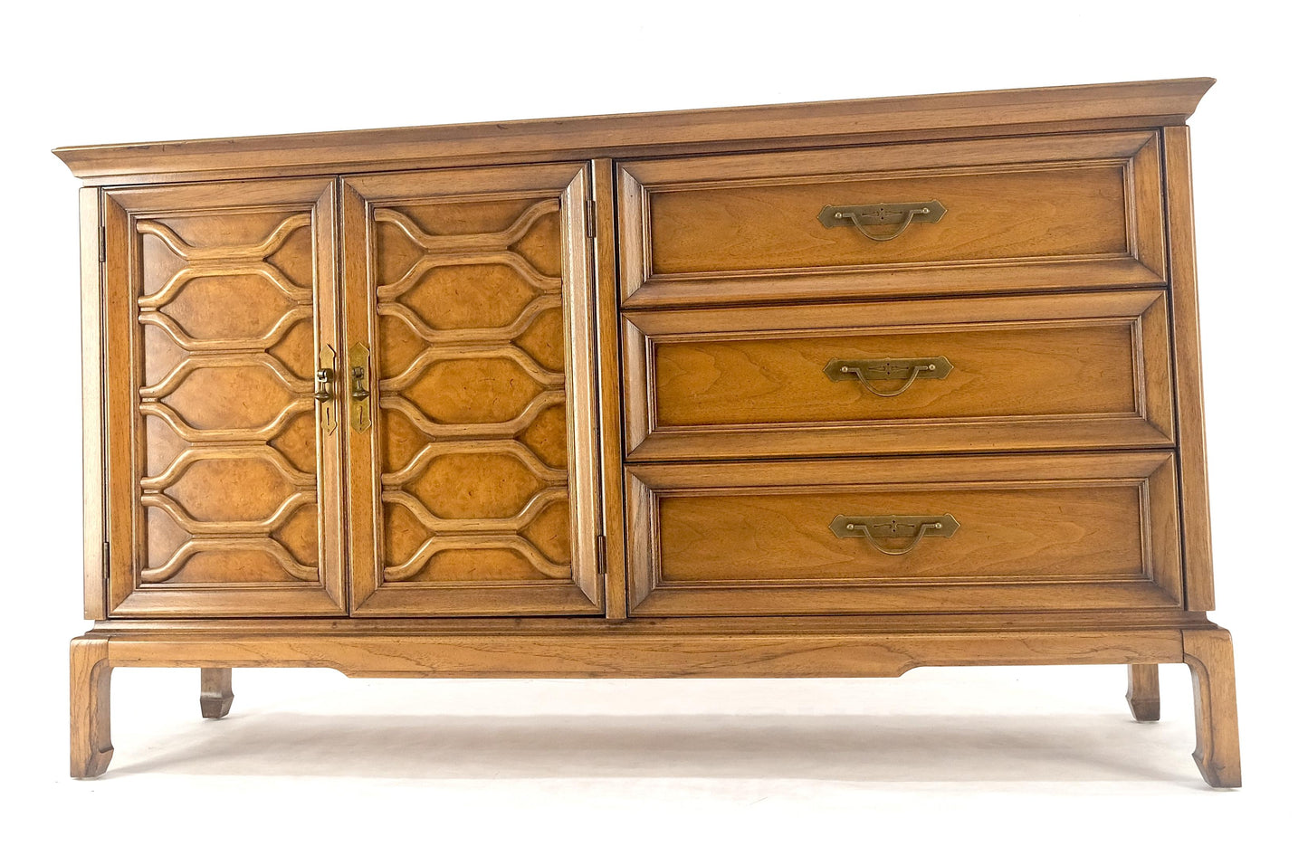 Shelf Two Door Compartment 3 Drawer Light Walnut Compact Dresser Credenza MINT!
