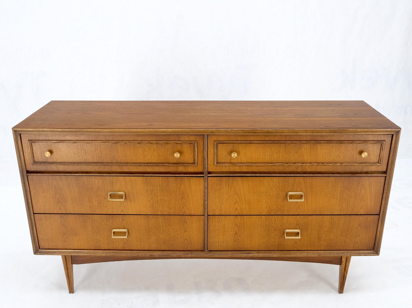 EstablishedLines American Mid Century Modern 6 Drawers Walnut Dresser Brass Hardware MINT!