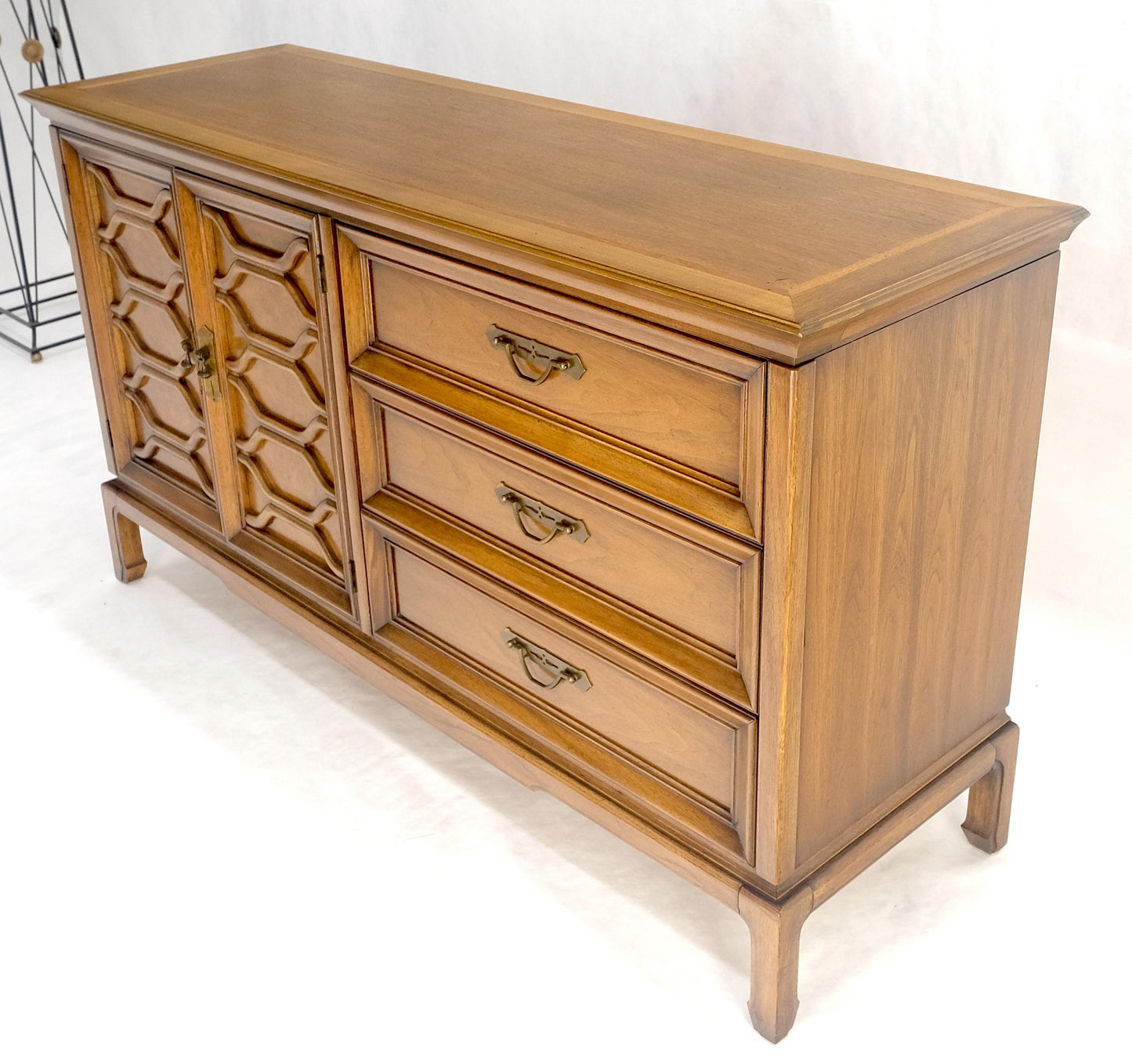 Shelf Two Door Compartment 3 Drawer Light Walnut Compact Dresser Credenza MINT!