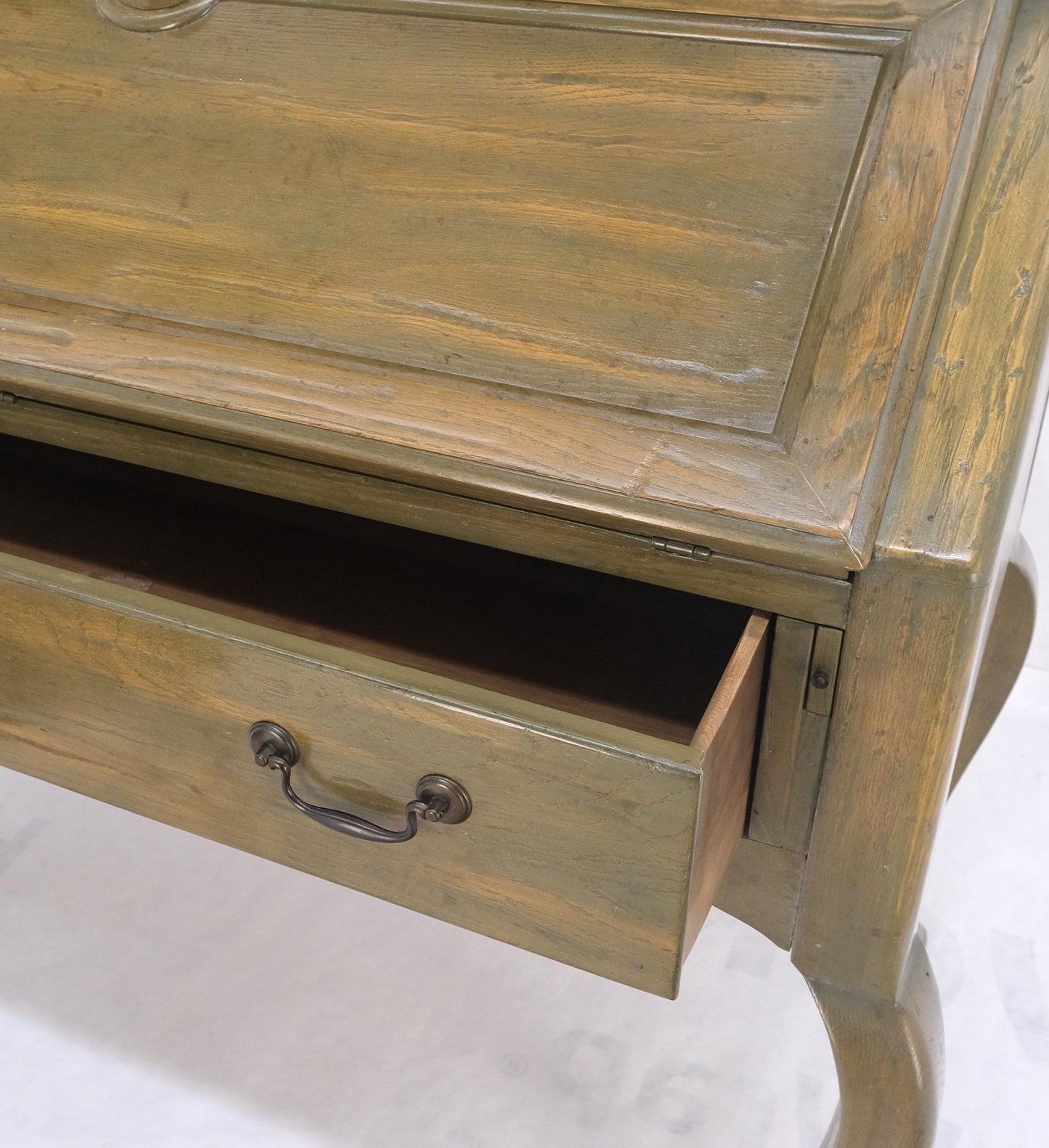 EstablishedLines Henredon Solid Oak Olive Finish Wide Open Bookcase Secretary Desk Country French