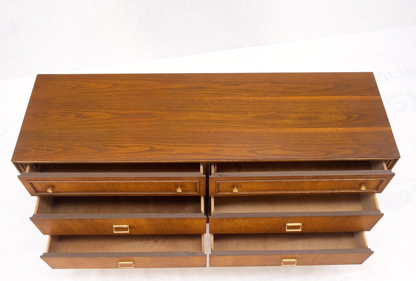 EstablishedLines American Mid Century Modern 6 Drawers Walnut Dresser Brass Hardware MINT!