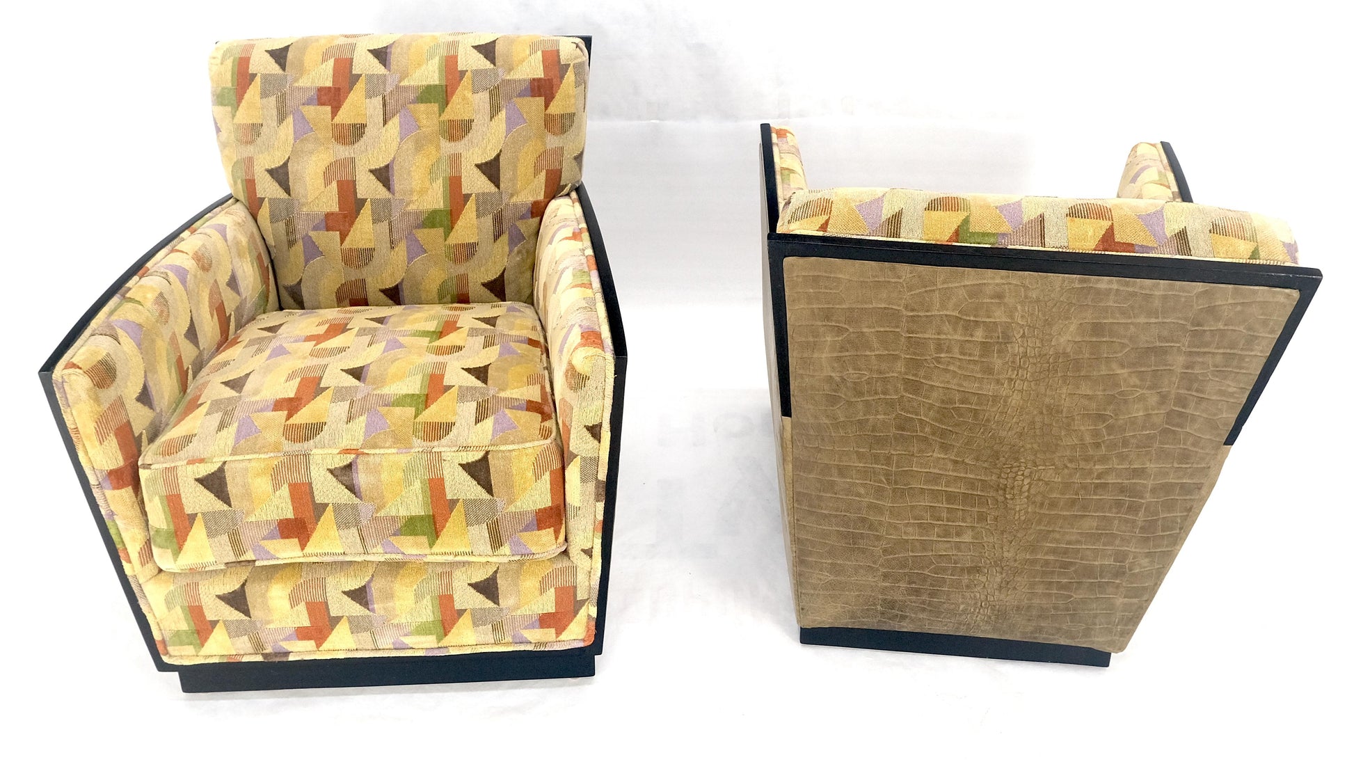 EstablishedLines Pair of Fine Ebonized Oak French Art Deco Lounge Chairs by Dominique Redone MINT