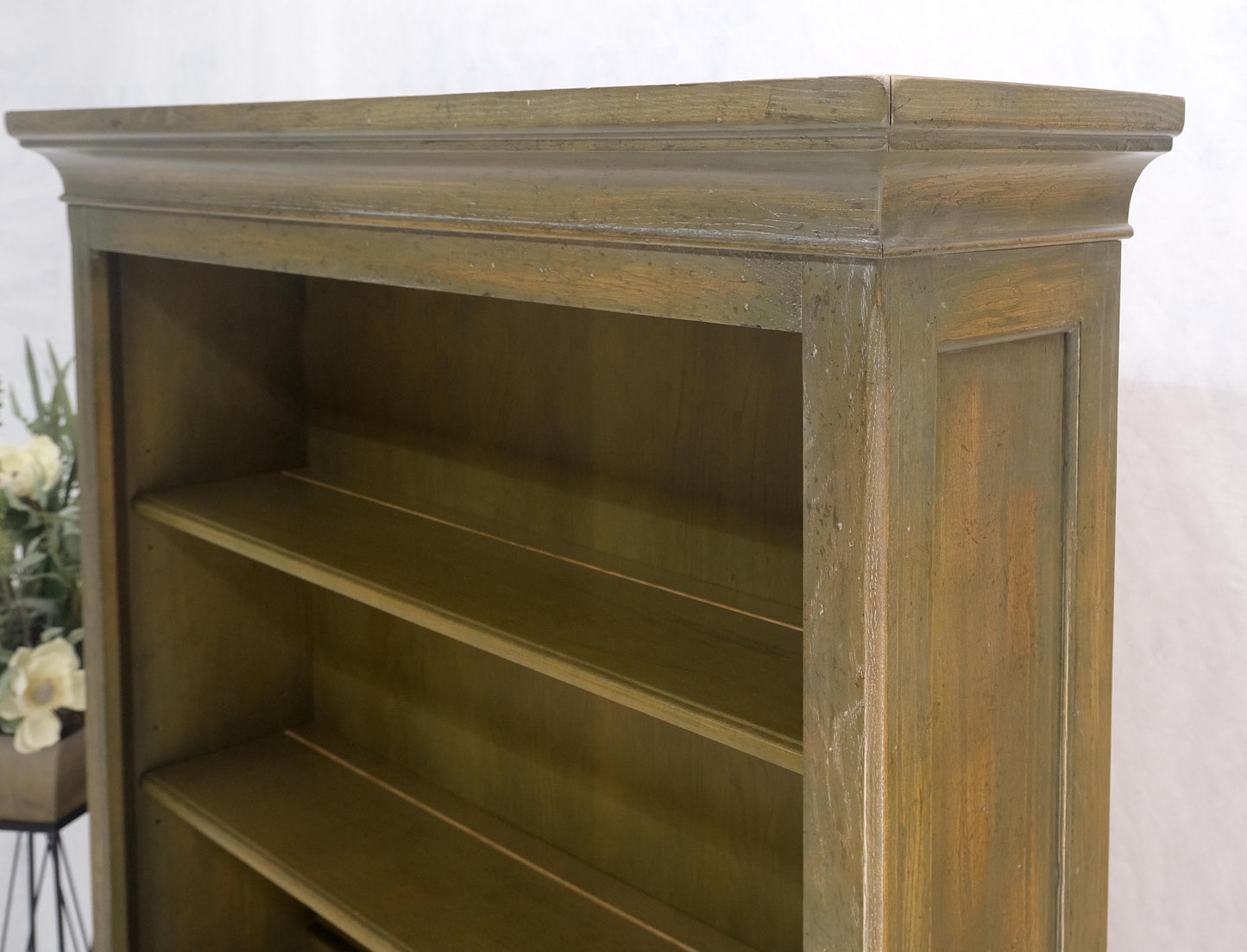 EstablishedLines Henredon Solid Oak Olive Finish Wide Open Bookcase Secretary Desk Country French