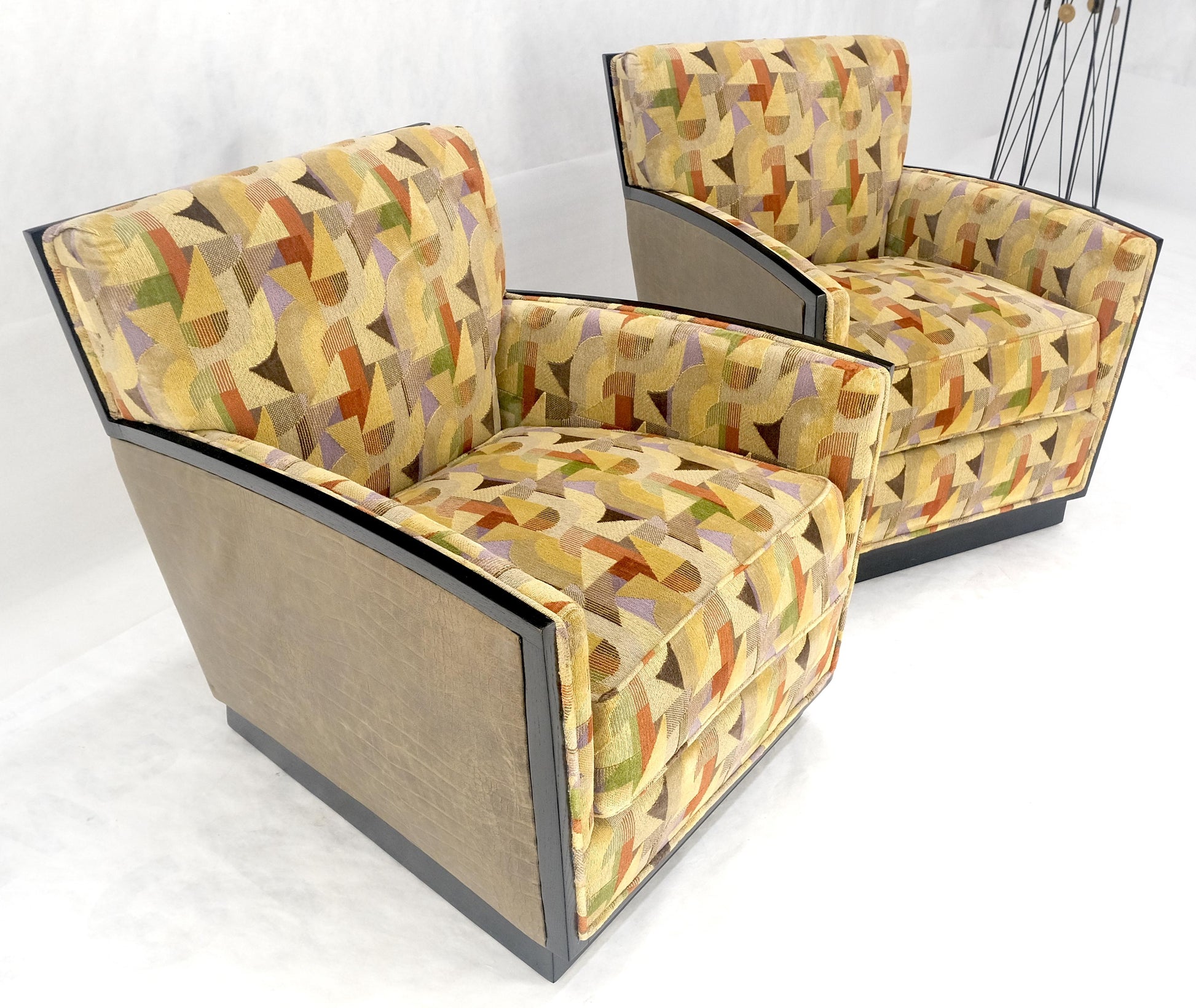 EstablishedLines Pair of Fine Ebonized Oak French Art Deco Lounge Chairs by Dominique Redone MINT