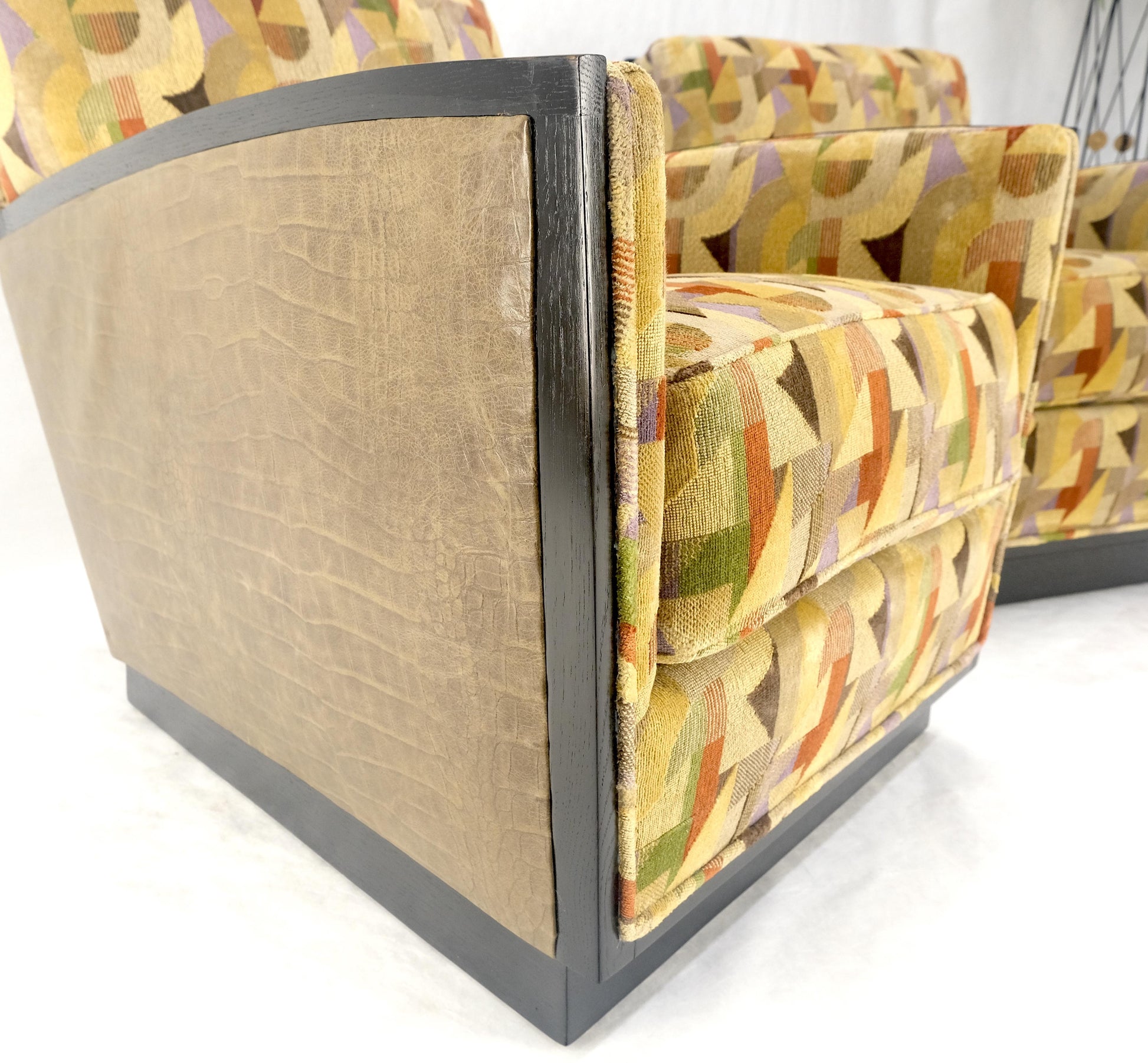 EstablishedLines Pair of Fine Ebonized Oak French Art Deco Lounge Chairs by Dominique Redone MINT