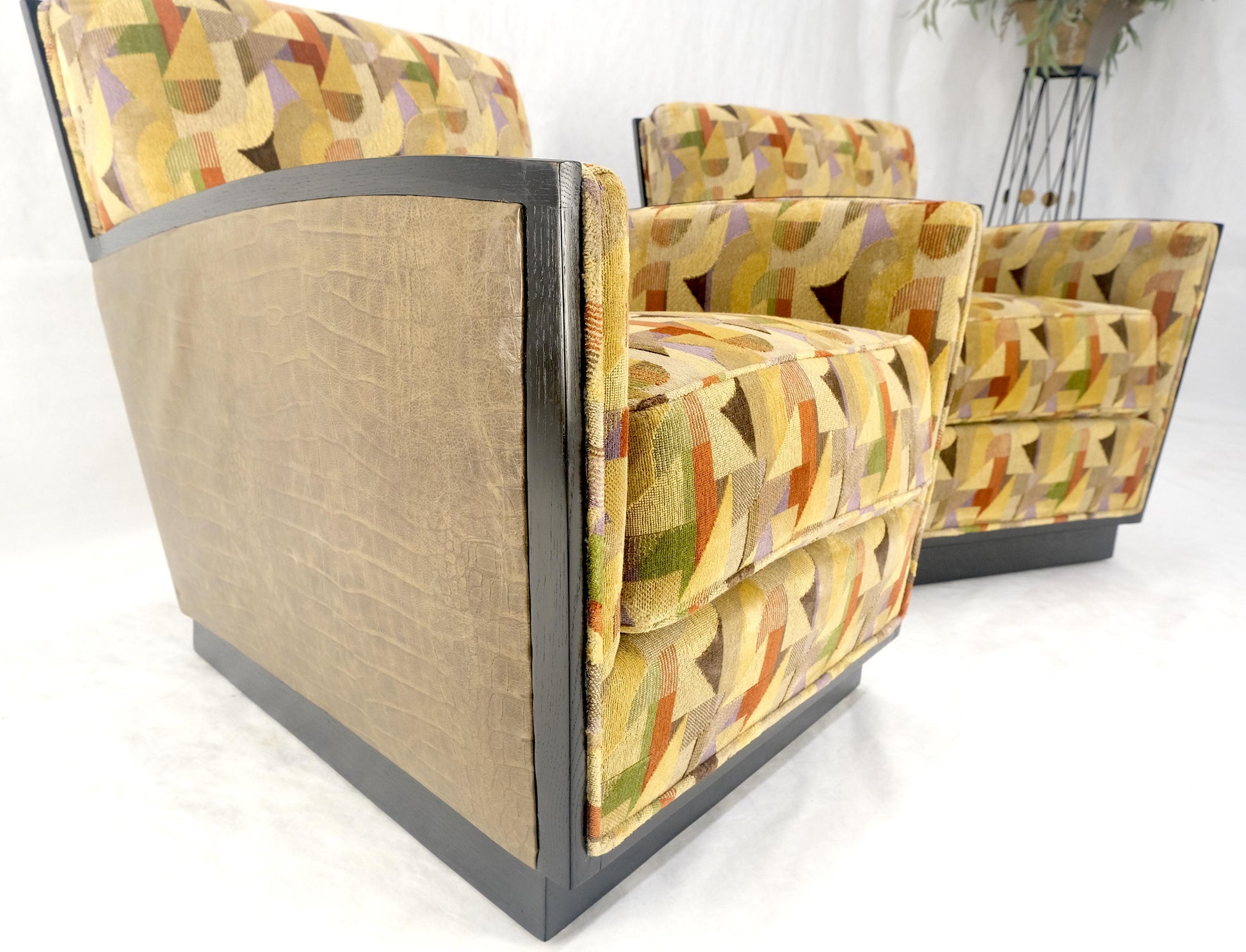 EstablishedLines Pair of Fine Ebonized Oak French Art Deco Lounge Chairs by Dominique Redone MINT