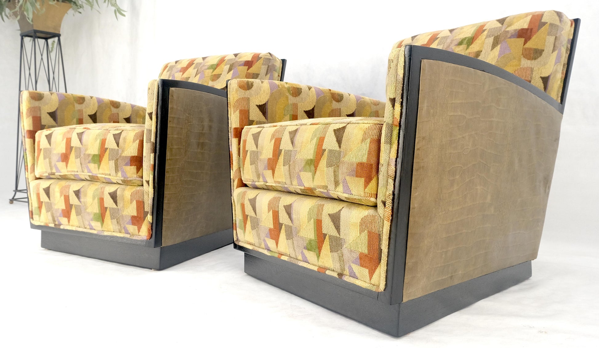 EstablishedLines Pair of Fine Ebonized Oak French Art Deco Lounge Chairs by Dominique Redone MINT