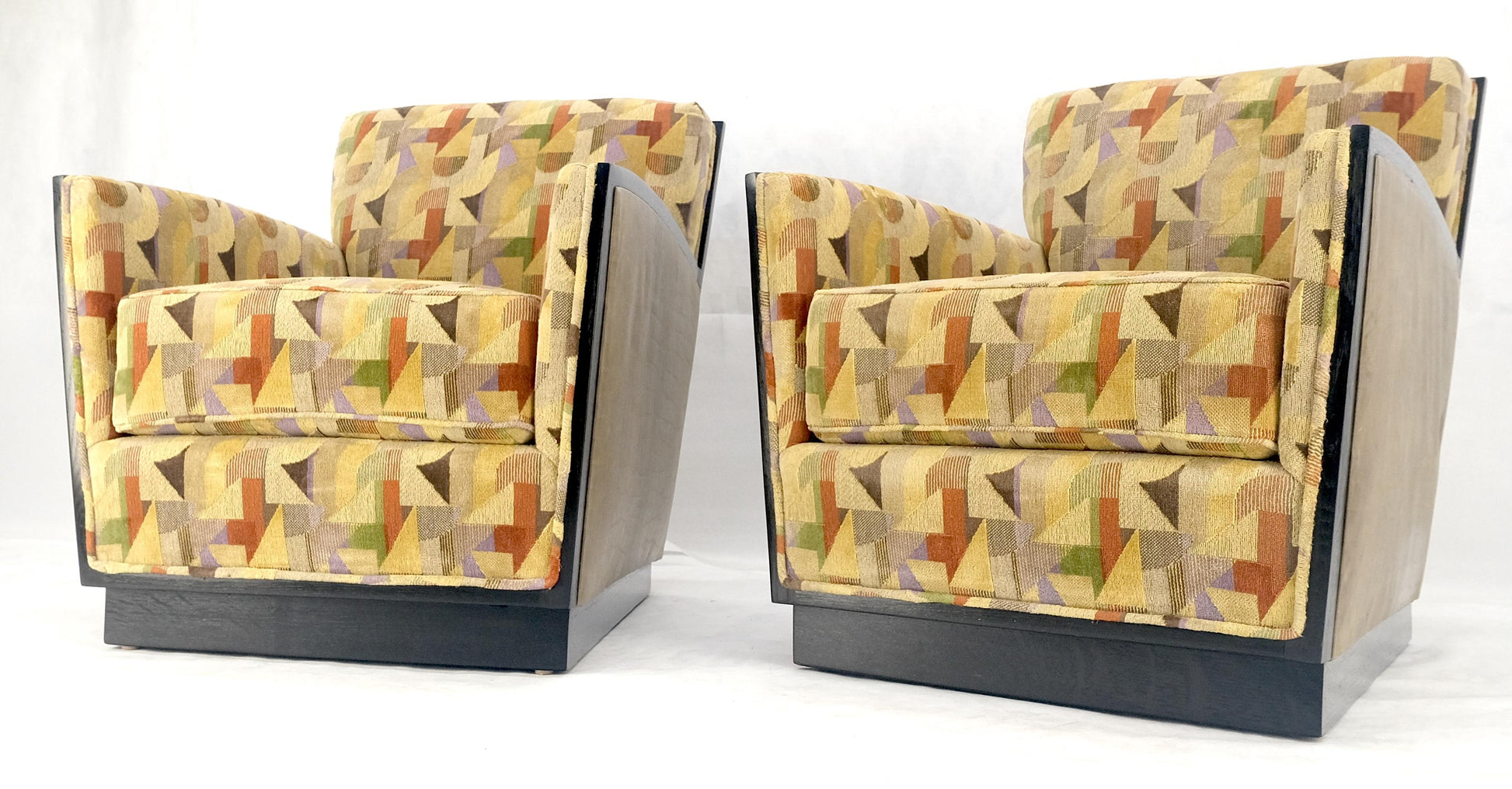 EstablishedLines Pair of Fine Ebonized Oak French Art Deco Lounge Chairs by Dominique Redone MINT