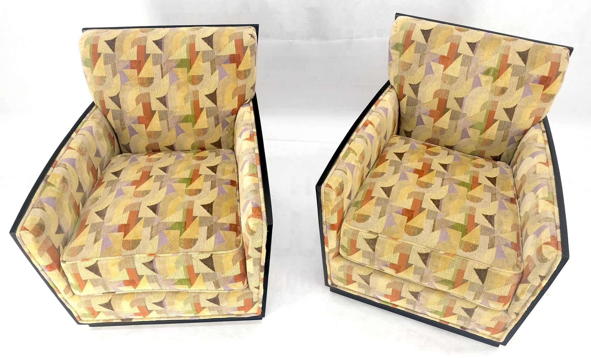 EstablishedLines Pair of Fine Ebonized Oak French Art Deco Lounge Chairs by Dominique Redone MINT