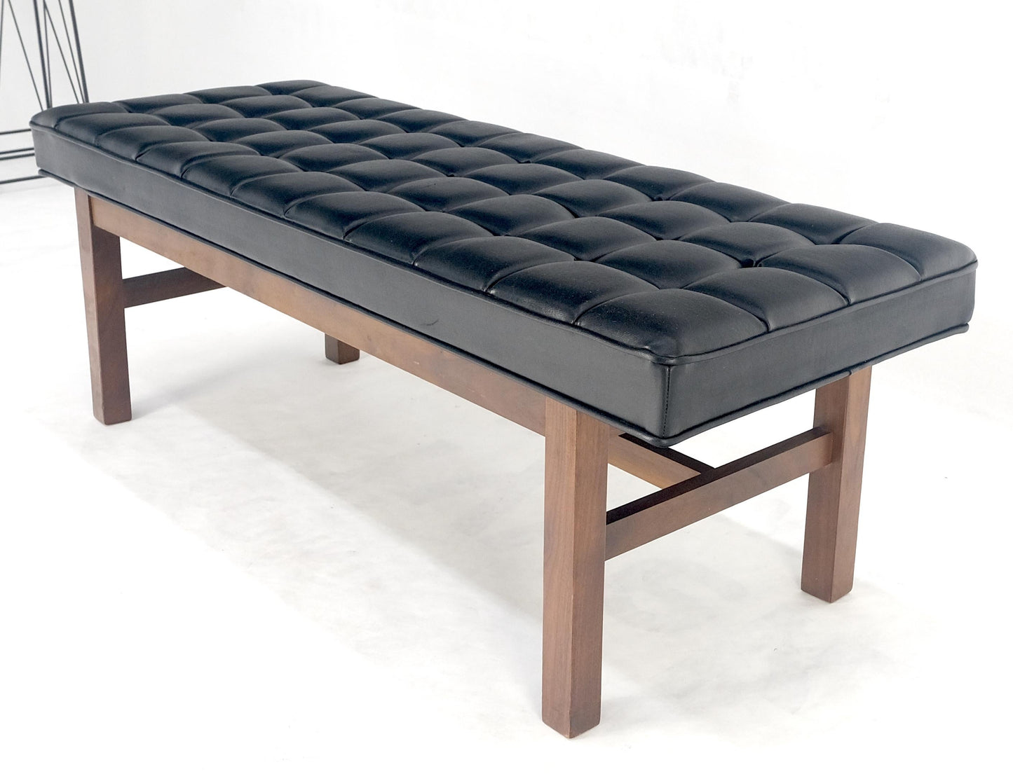 EstablishedLines MINT Mid Century Modern Black Tufted Upholstery Solid Oiled Walnut Base MINT!