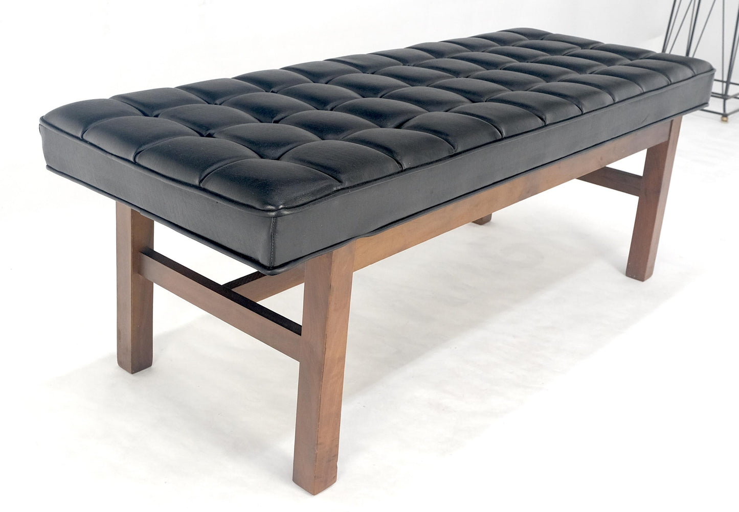 EstablishedLines MINT Mid Century Modern Black Tufted Upholstery Solid Oiled Walnut Base MINT!