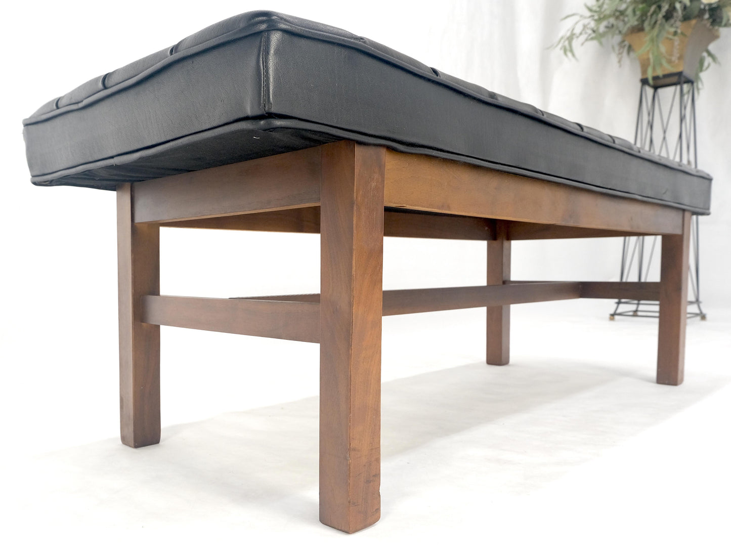 EstablishedLines MINT Mid Century Modern Black Tufted Upholstery Solid Oiled Walnut Base MINT!