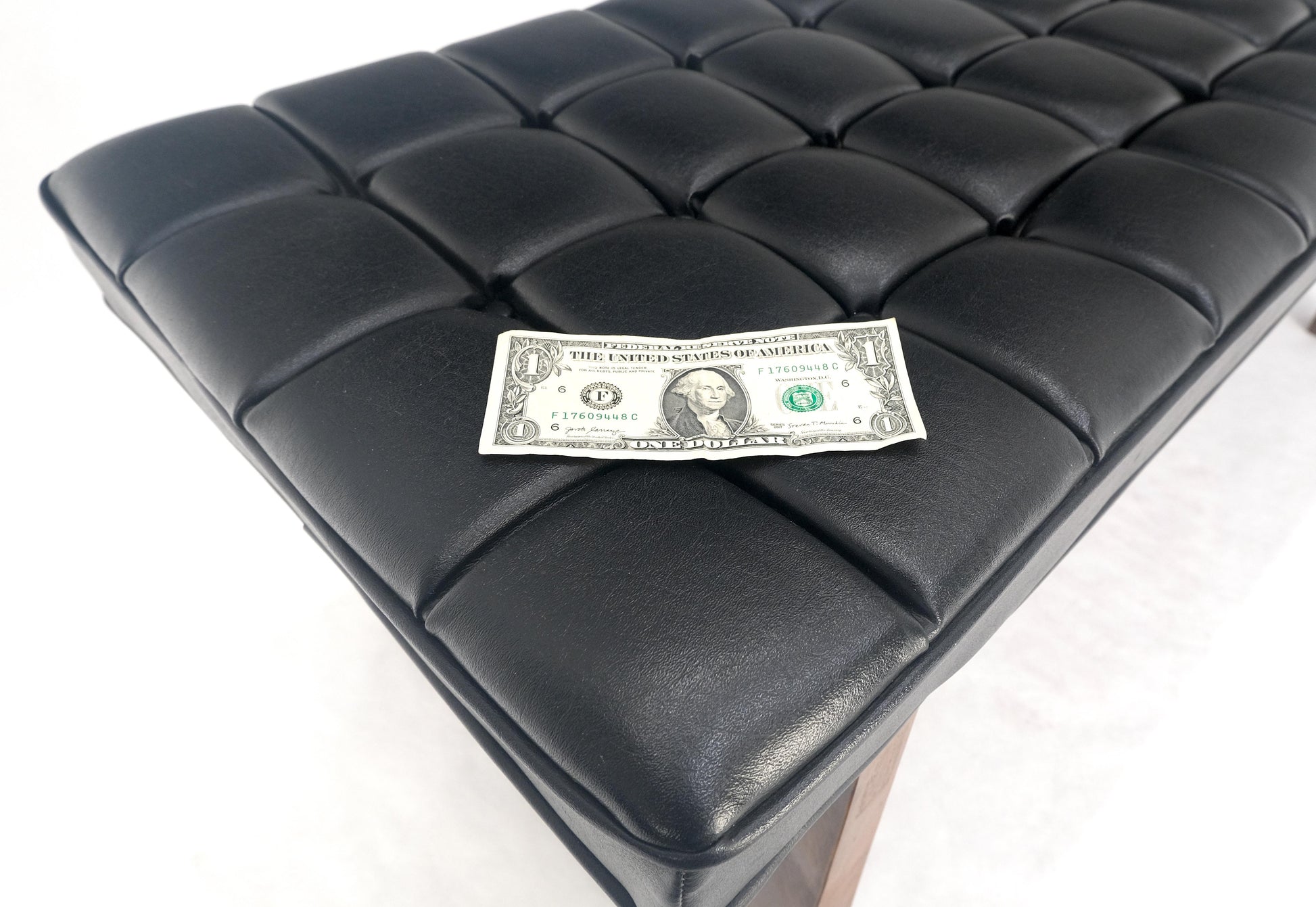 EstablishedLines MINT Mid Century Modern Black Tufted Upholstery Solid Oiled Walnut Base MINT!