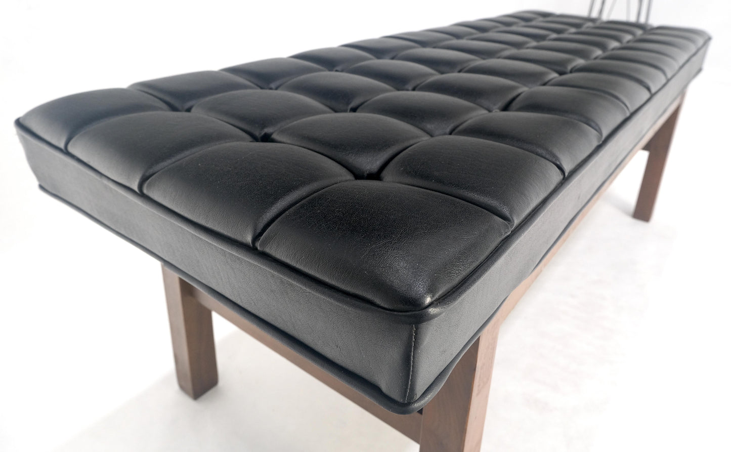 EstablishedLines MINT Mid Century Modern Black Tufted Upholstery Solid Oiled Walnut Base MINT!