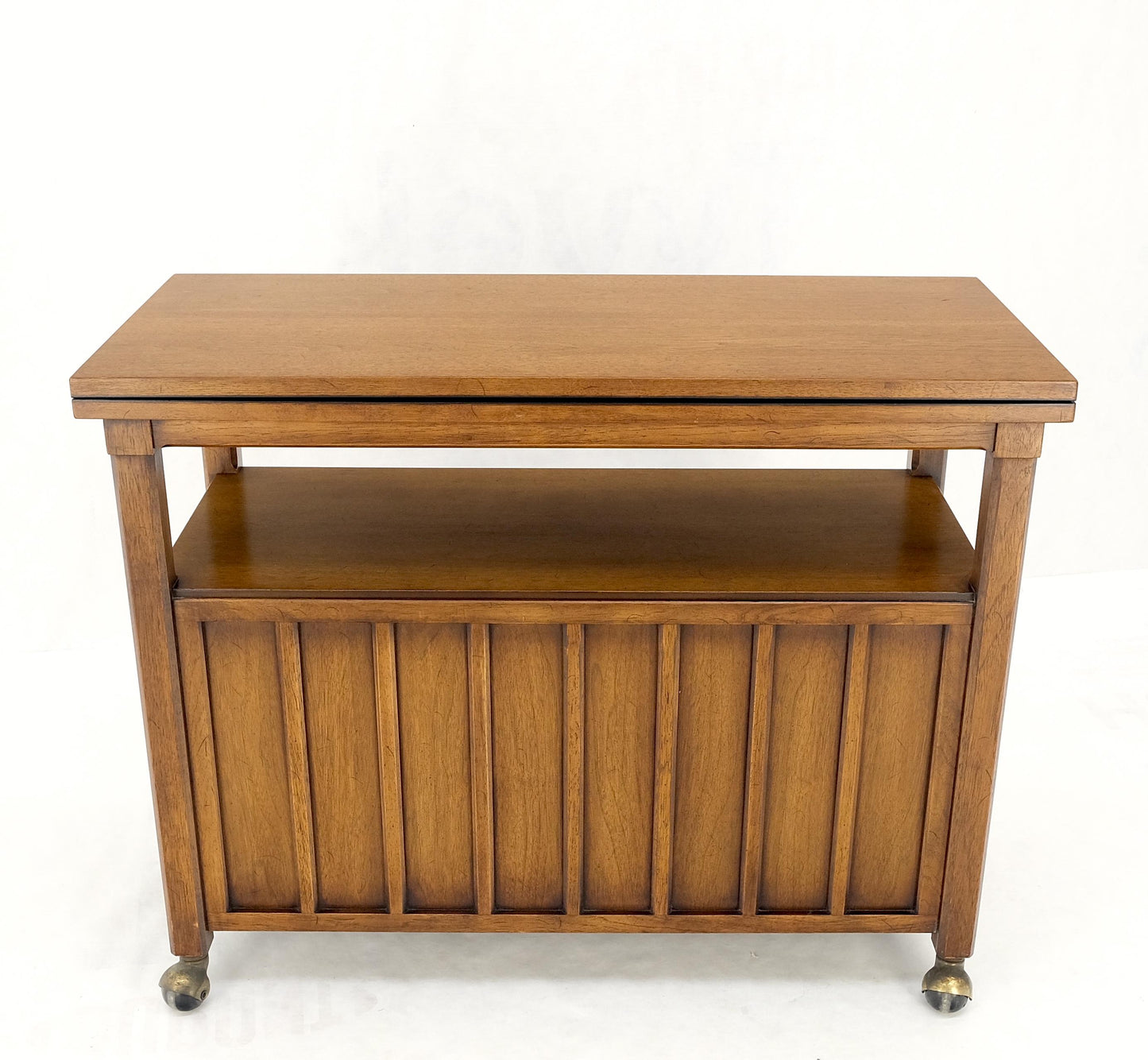 EstablishedLines Mid Century Modern Flip Top Black Laminate Serving Cart Bar Cabinet Wheels MINT!