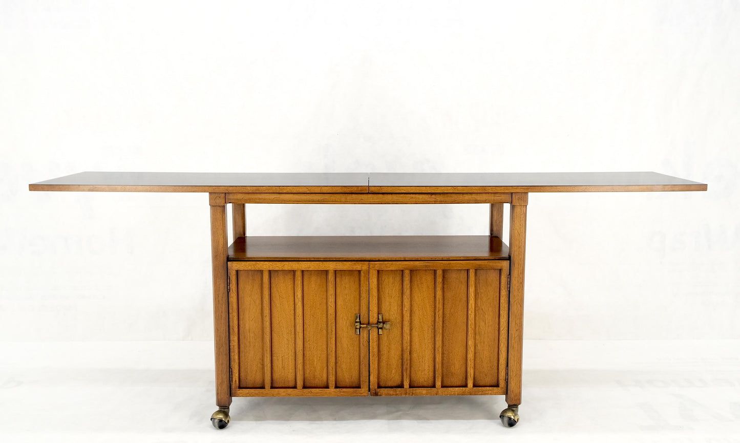 EstablishedLines Mid Century Modern Flip Top Black Laminate Serving Cart Bar Cabinet Wheels MINT!