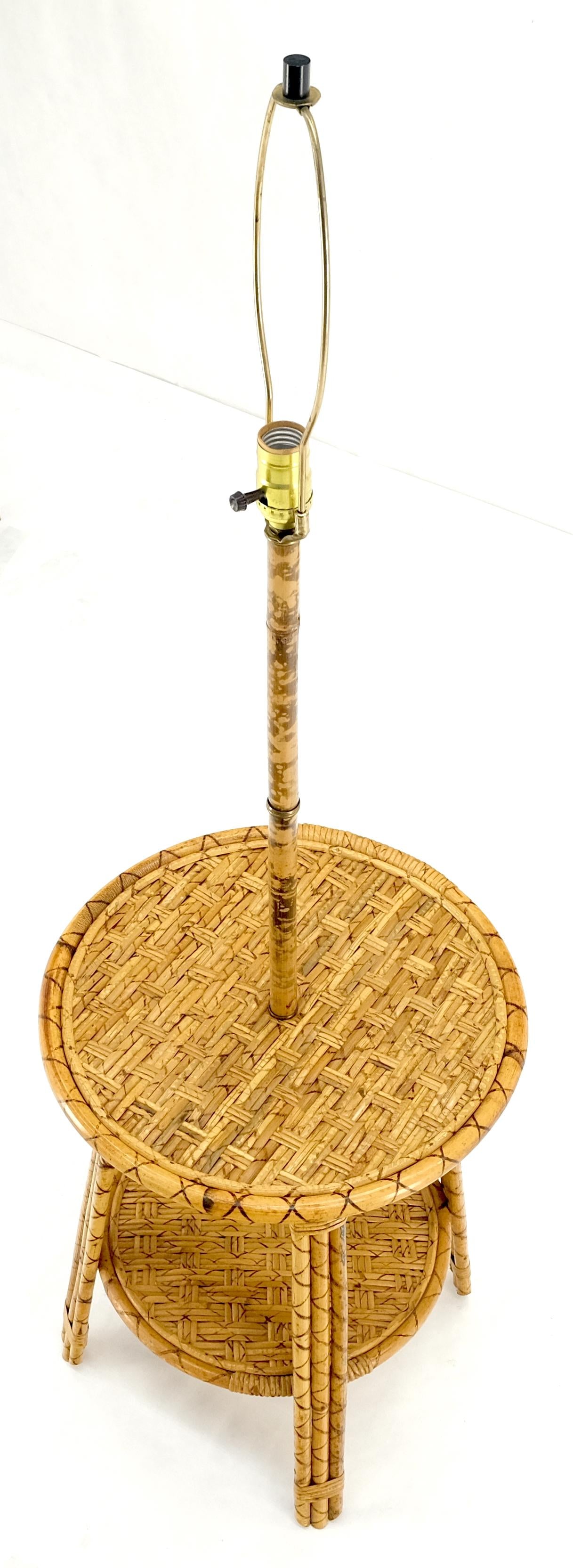 EstablishedLines Bamboo Rattan c1970s 4 Legged Two Tier Round Side Table Floor Lamp MINT!