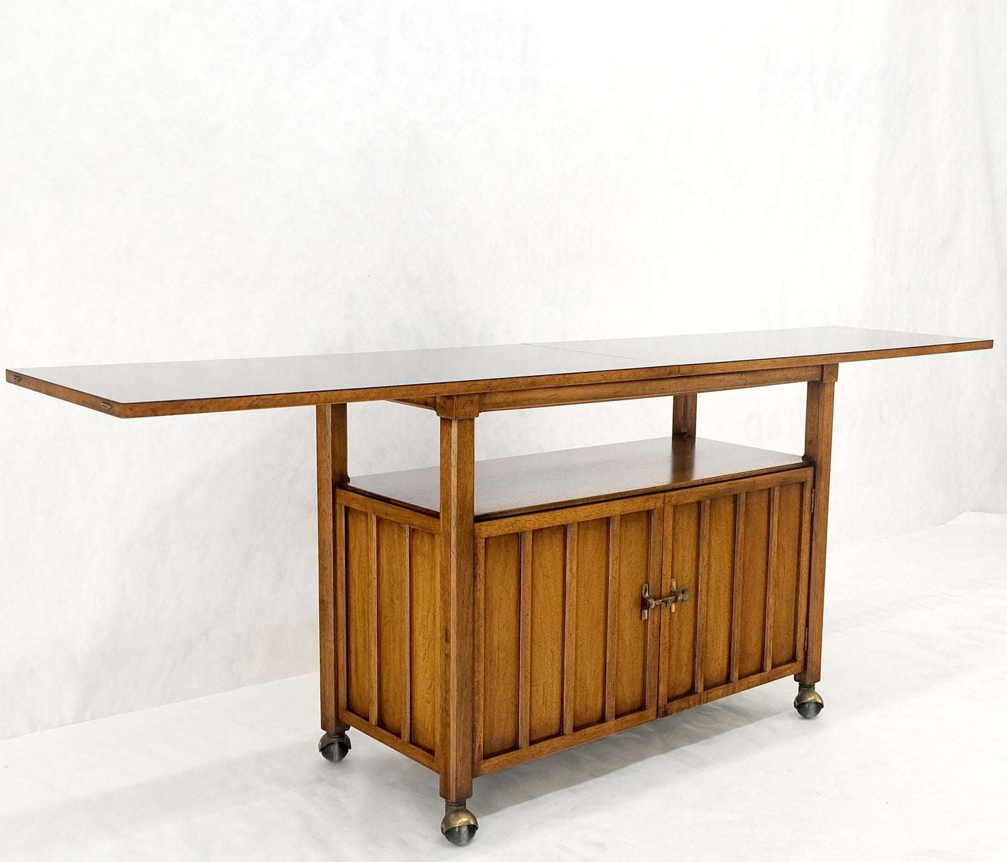 EstablishedLines Mid Century Modern Flip Top Black Laminate Serving Cart Bar Cabinet Wheels MINT!