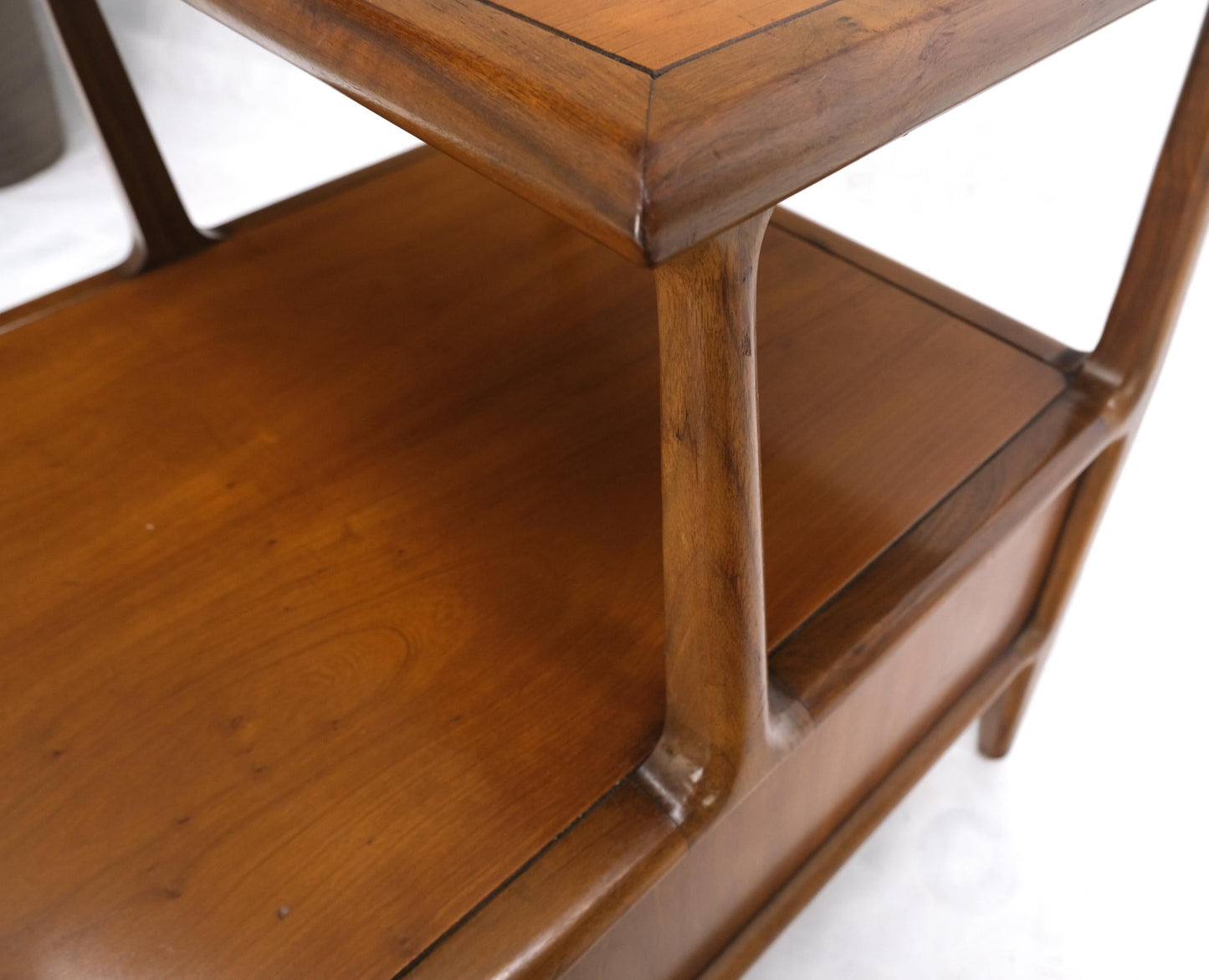EstablishedLines Henredon Solid Walnut Sculptural Two Tier One Drawer Step Side Table