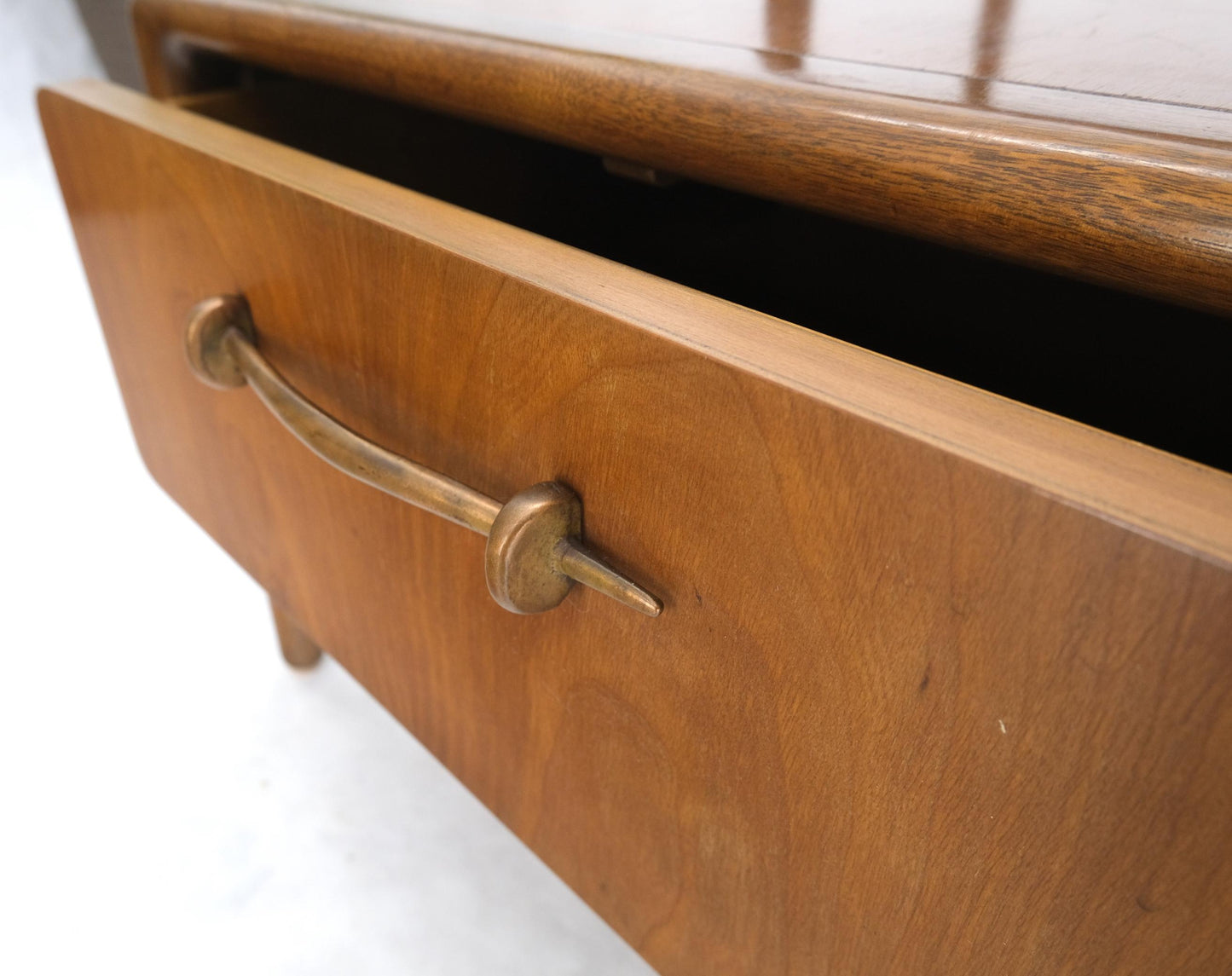 EstablishedLines Henredon Solid Walnut Sculptural Two Tier One Drawer Step Side Table
