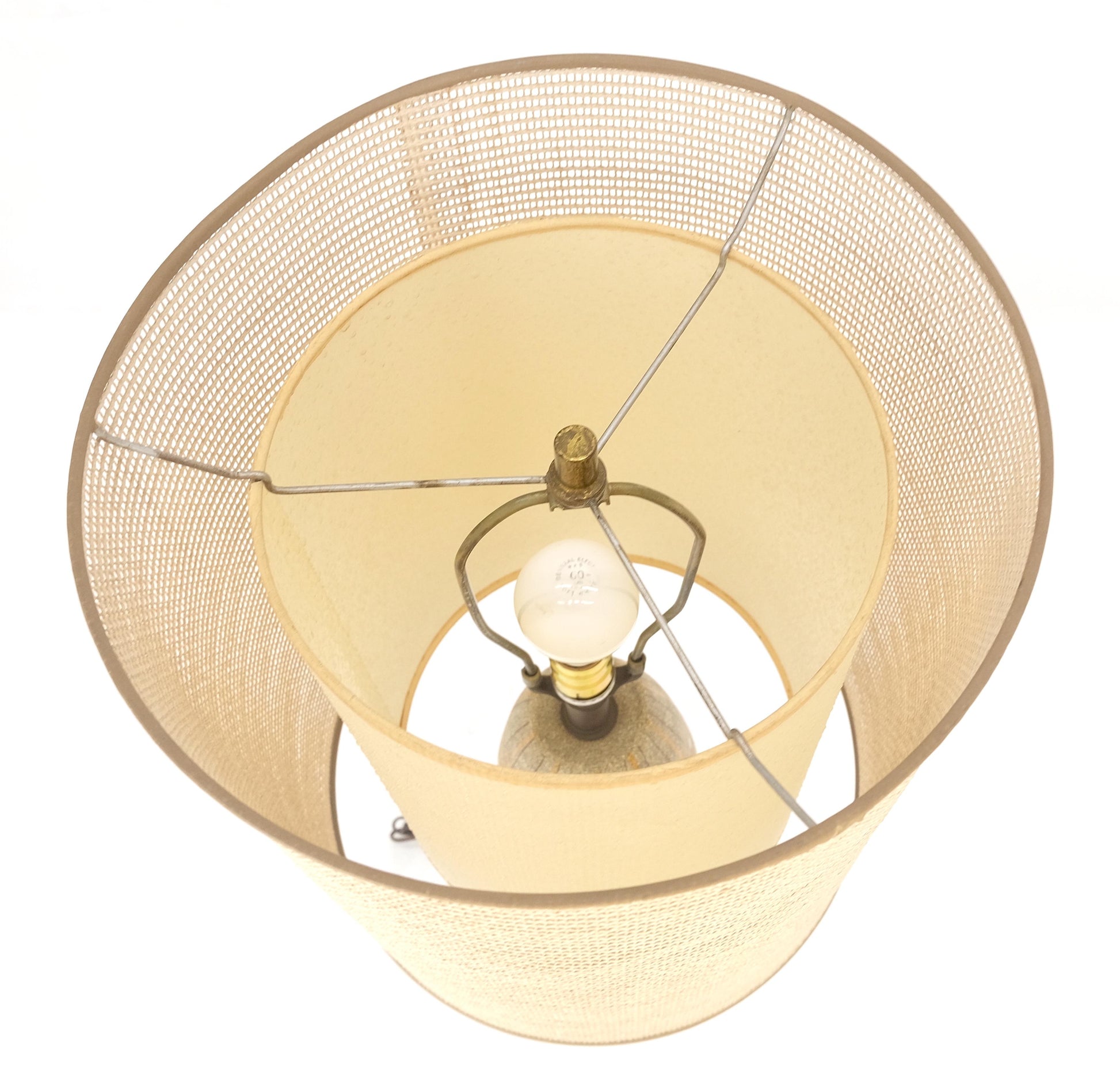 EstablishedLines Fratelli Fanciullacci  Ramor Pottery Table Lamp Original Shade Walnut Base MINT