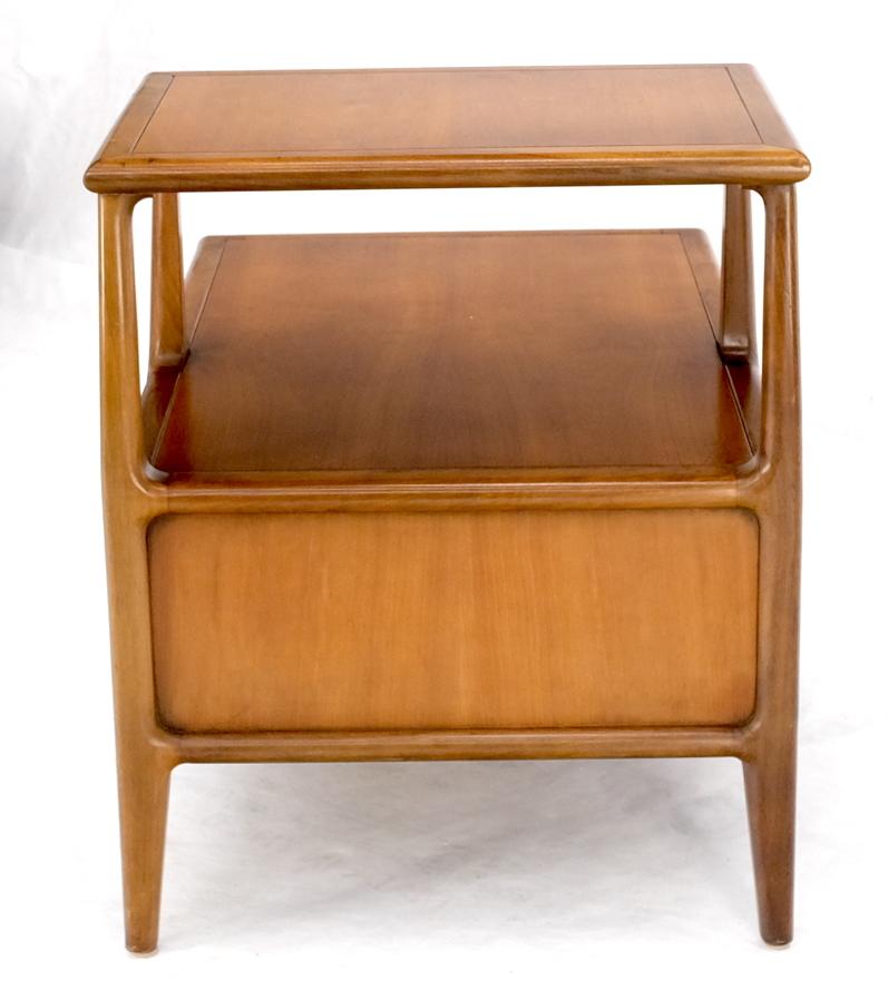EstablishedLines Henredon Solid Walnut Sculptural Two Tier One Drawer Step Side Table