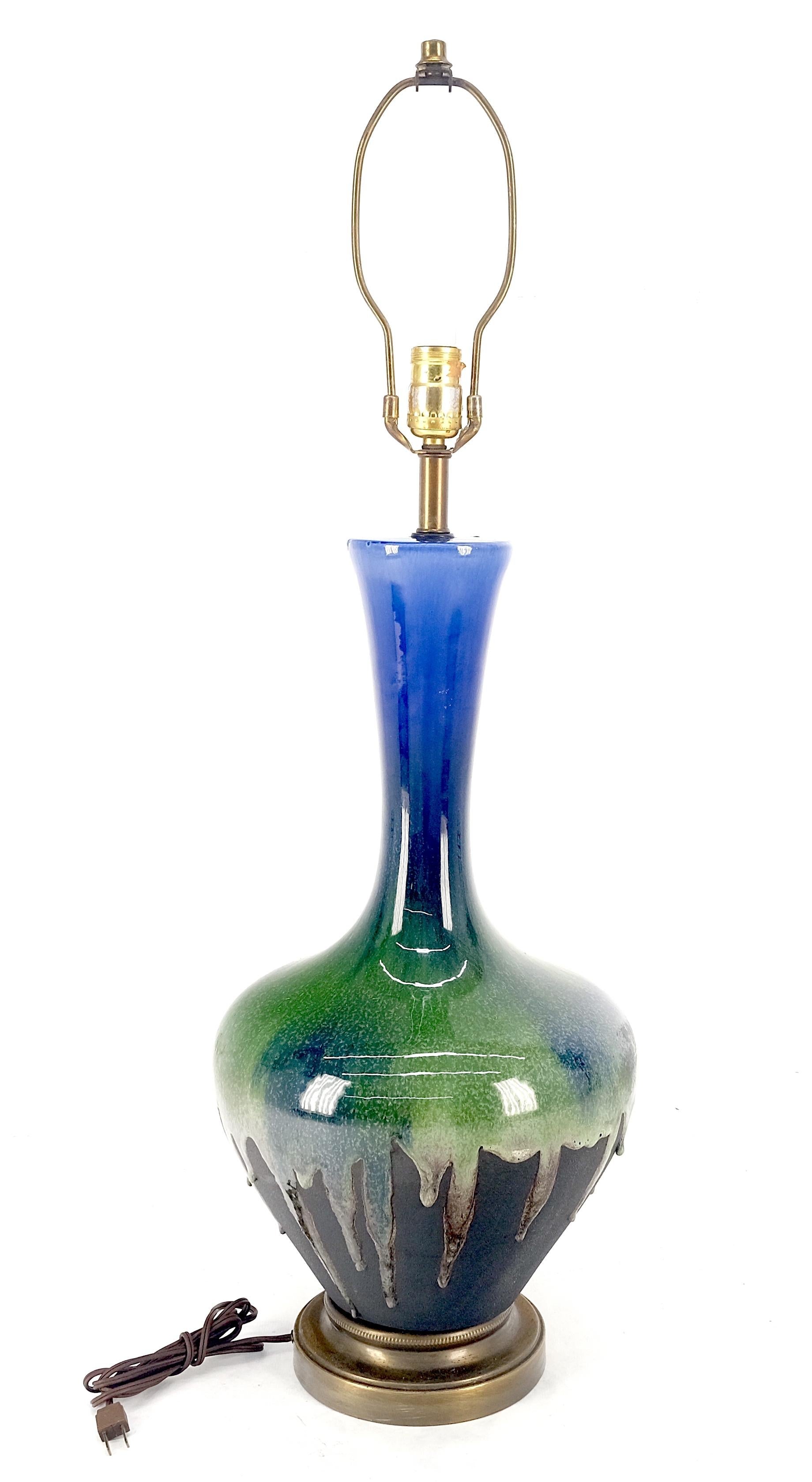 EstablishedLines Blue Green Black Drip Glaze Italian Pottery Ceramic Onion Shape Table Lamp MINT!