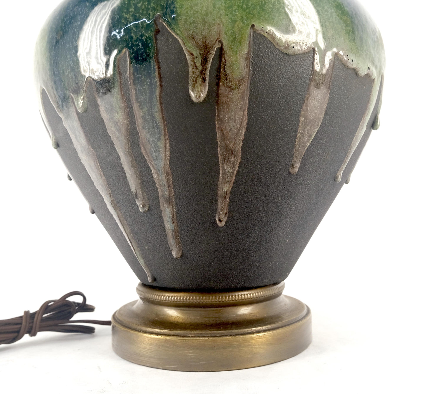 EstablishedLines Blue Green Black Drip Glaze Italian Pottery Ceramic Onion Shape Table Lamp MINT!