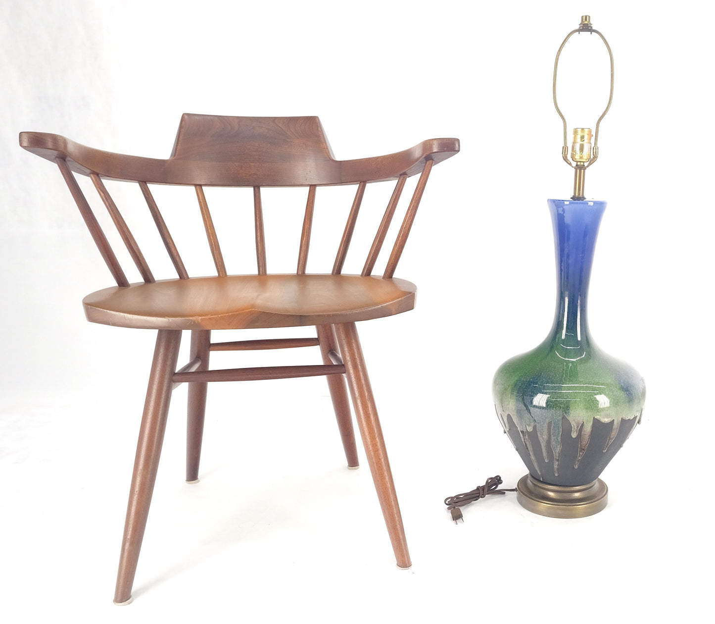 EstablishedLines Blue Green Black Drip Glaze Italian Pottery Ceramic Onion Shape Table Lamp MINT!