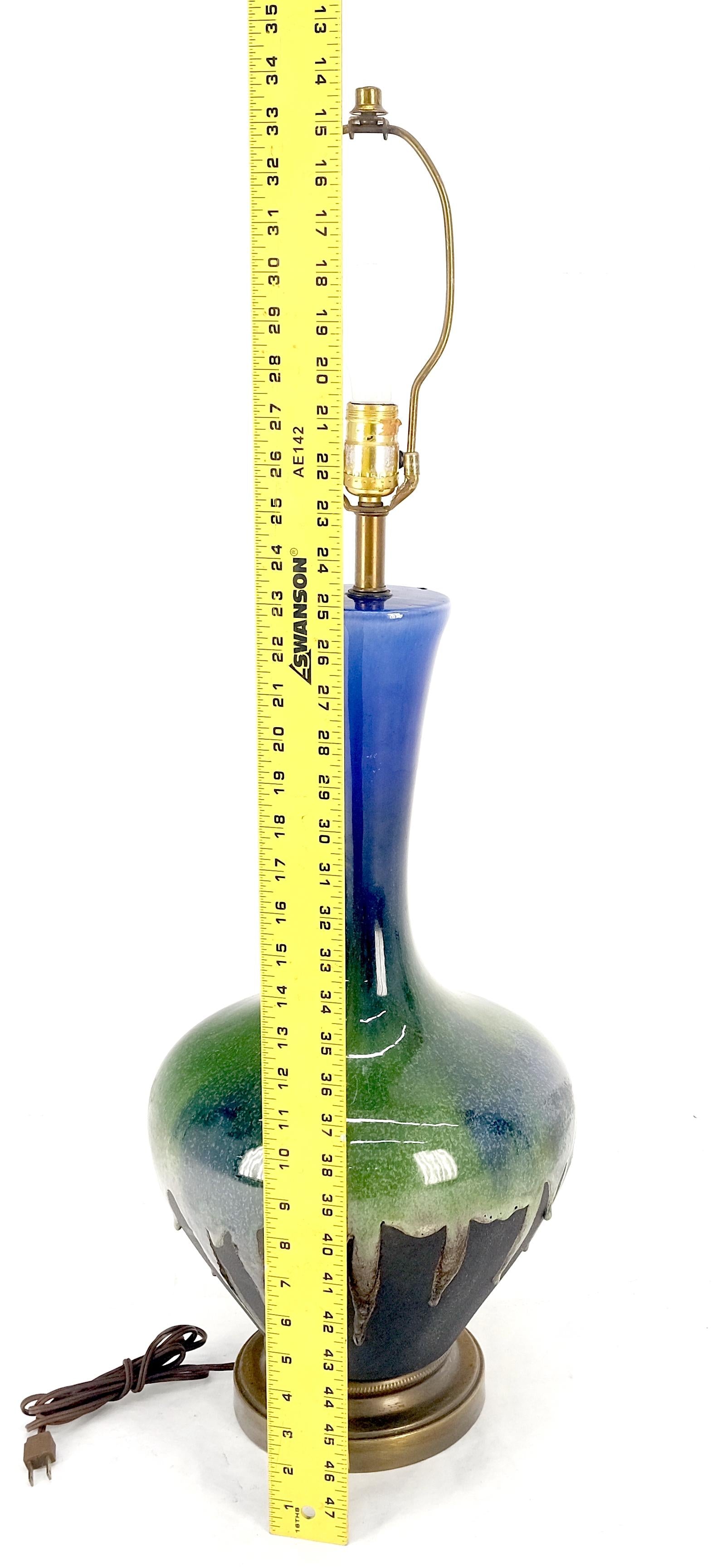 EstablishedLines Blue Green Black Drip Glaze Italian Pottery Ceramic Onion Shape Table Lamp MINT!