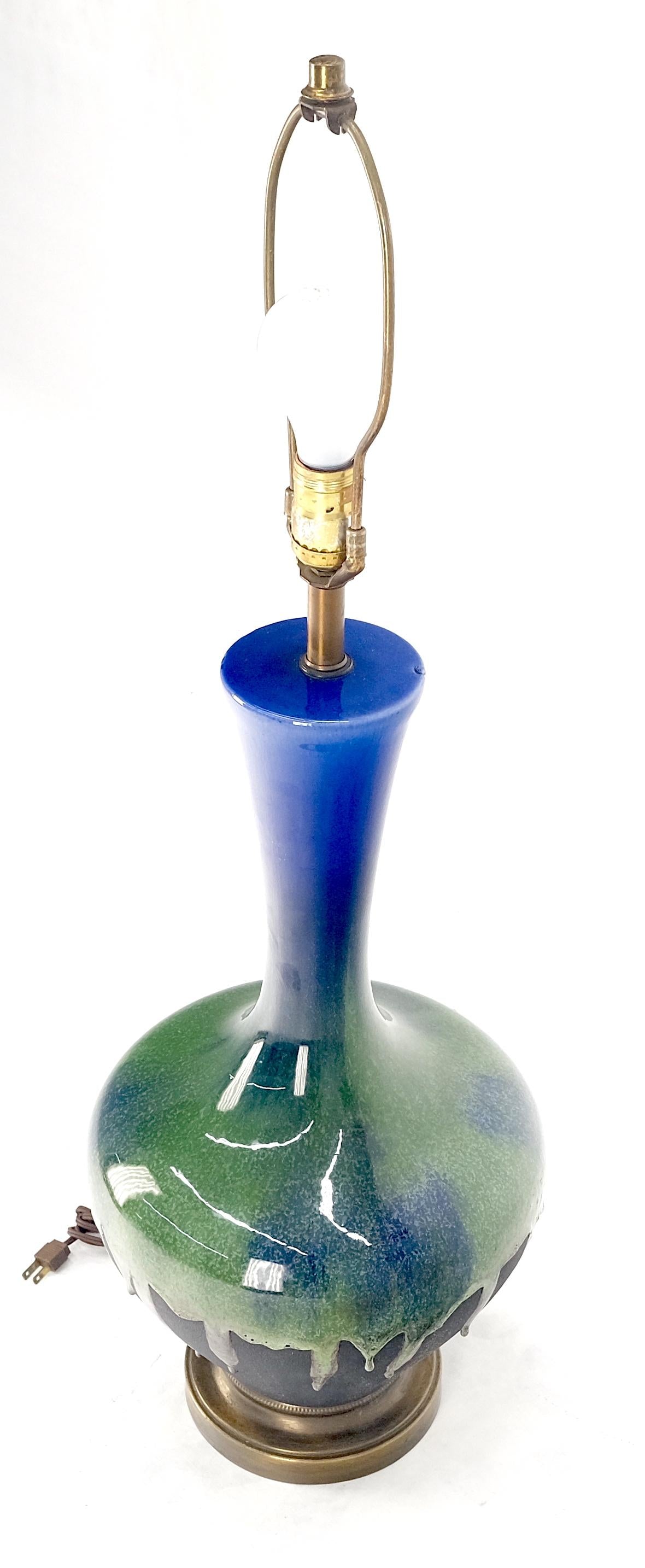 EstablishedLines Blue Green Black Drip Glaze Italian Pottery Ceramic Onion Shape Table Lamp MINT!