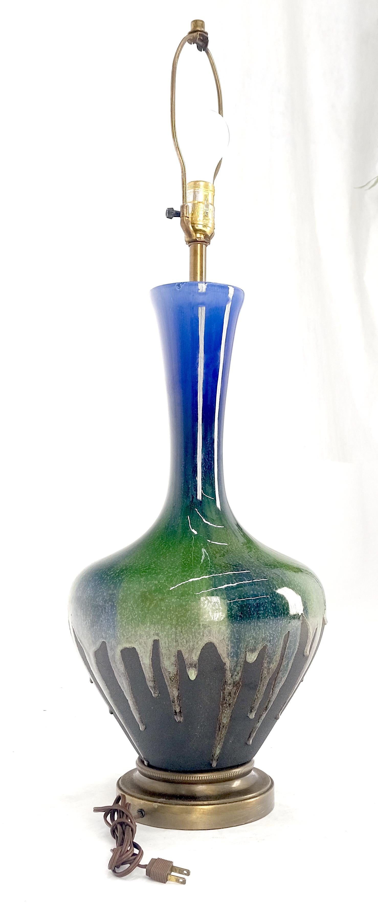 EstablishedLines Blue Green Black Drip Glaze Italian Pottery Ceramic Onion Shape Table Lamp MINT!