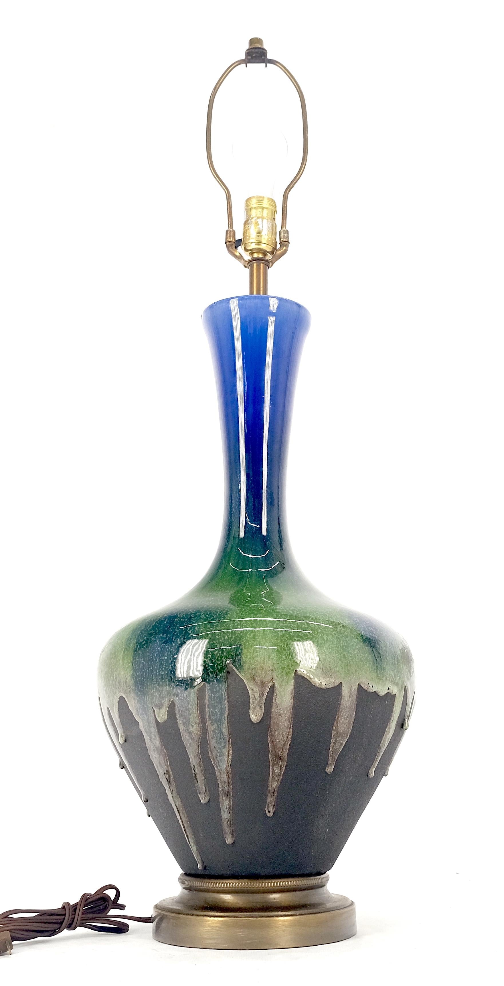 EstablishedLines Blue Green Black Drip Glaze Italian Pottery Ceramic Onion Shape Table Lamp MINT!