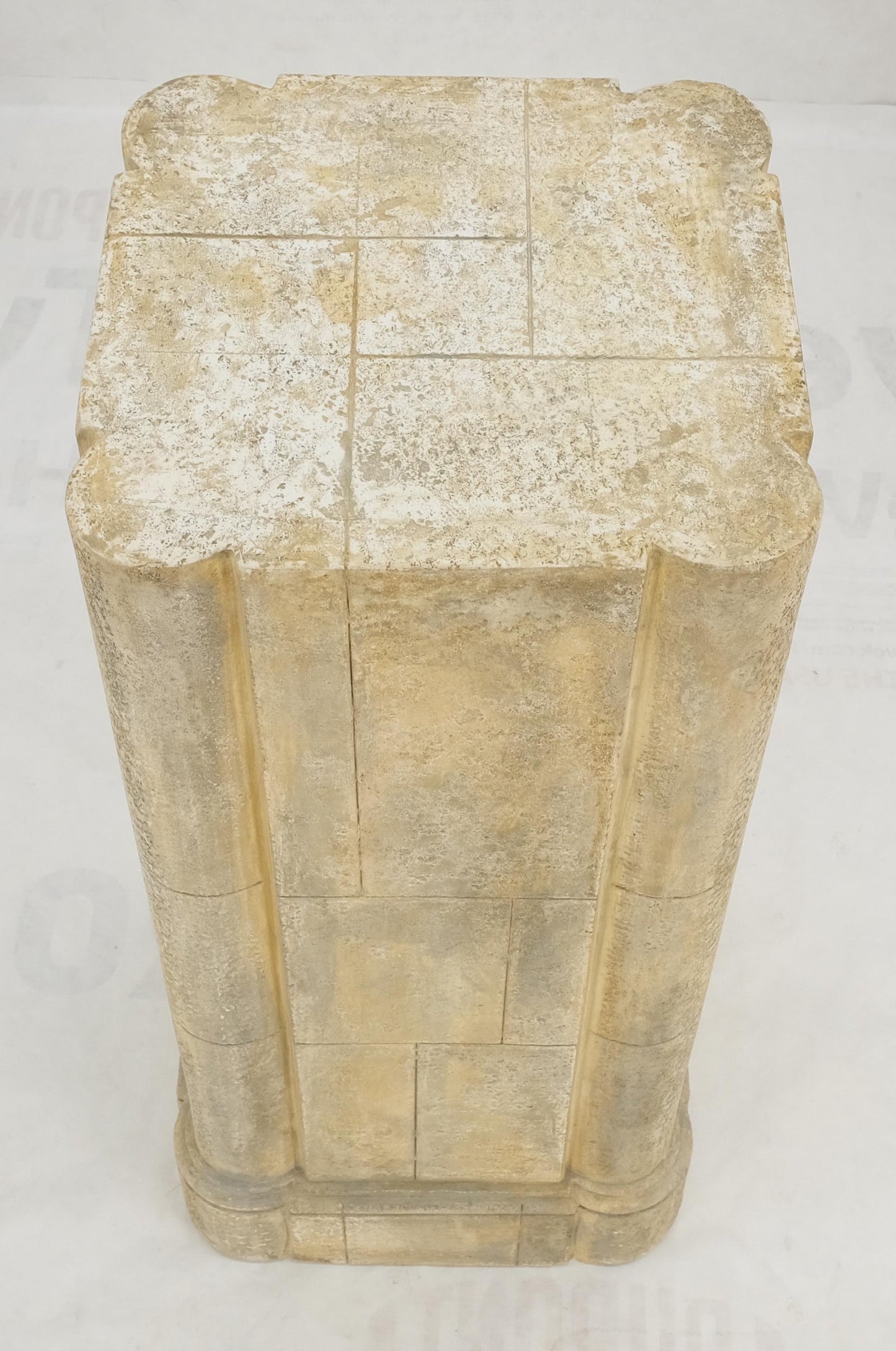 EstablishedLines large 19x19 Square Faux Travertine 41" Tall Carved Geometric Decorative Pattern