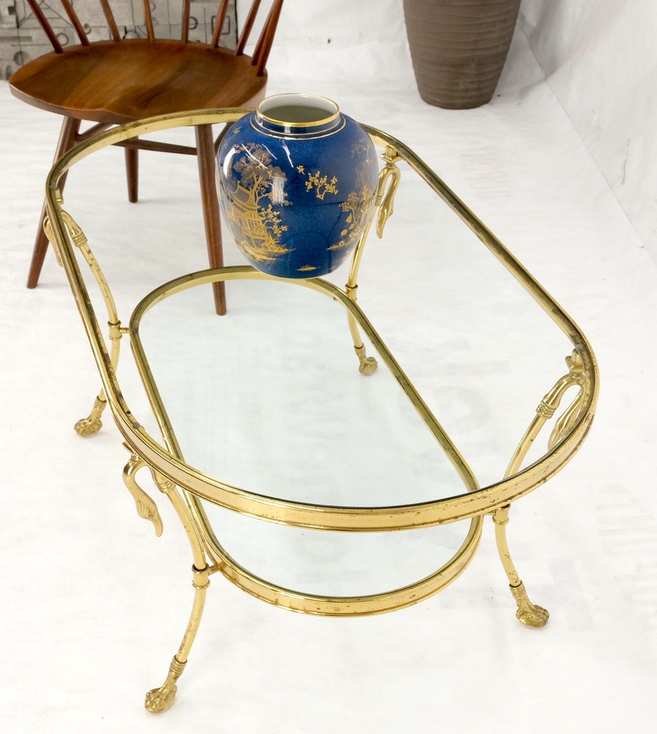EstablishedLines Solid Brass Swan Motive Oval Racetrack Shape Two Tier Coffee Table Mid Century