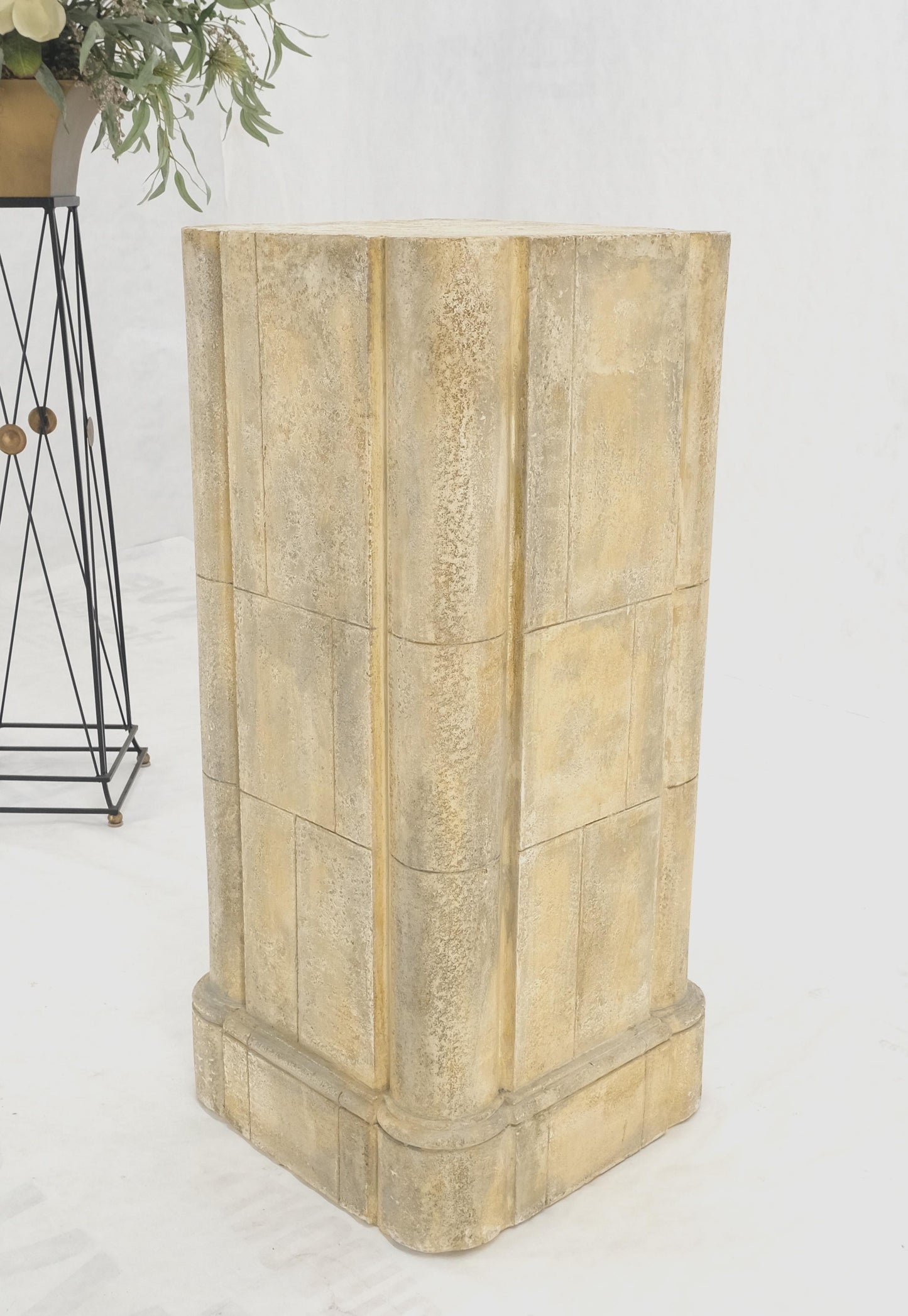 EstablishedLines large 19x19 Square Faux Travertine 41" Tall Carved Geometric Decorative Pattern