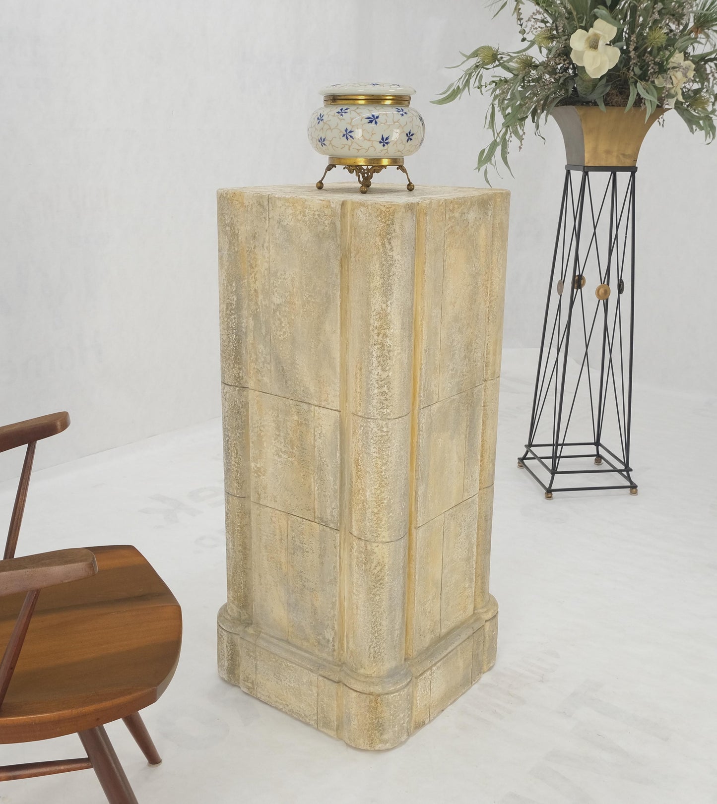 EstablishedLines large 19x19 Square Faux Travertine 41" Tall Carved Geometric Decorative Pattern