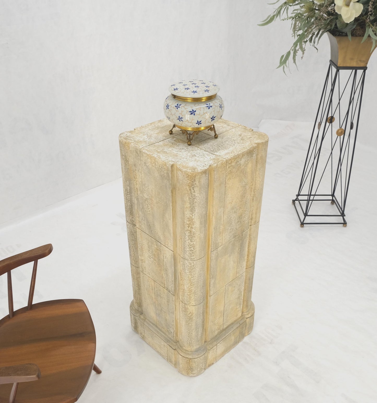 EstablishedLines large 19x19 Square Faux Travertine 41" Tall Carved Geometric Decorative Pattern