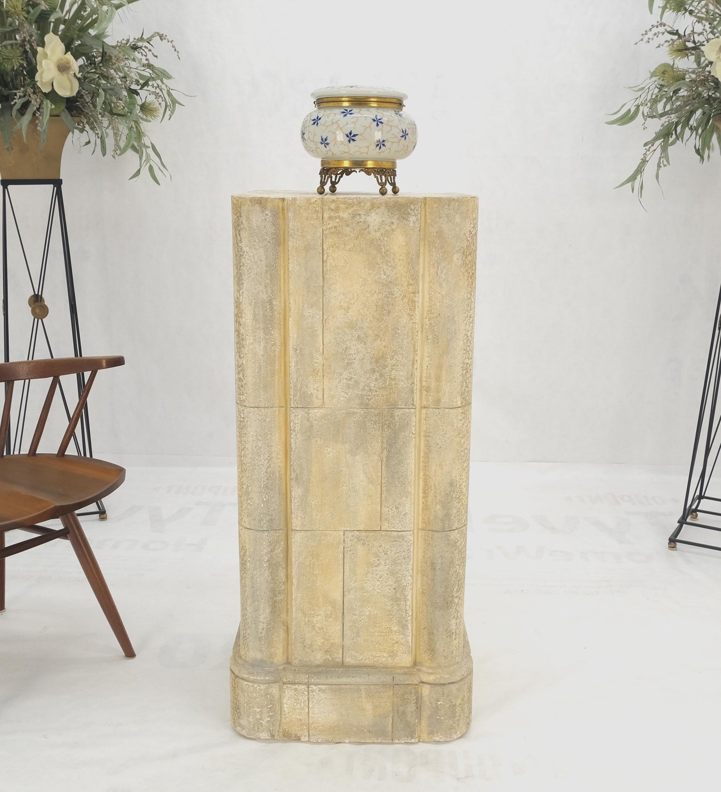 EstablishedLines large 19x19 Square Faux Travertine 41" Tall Carved Geometric Decorative Pattern