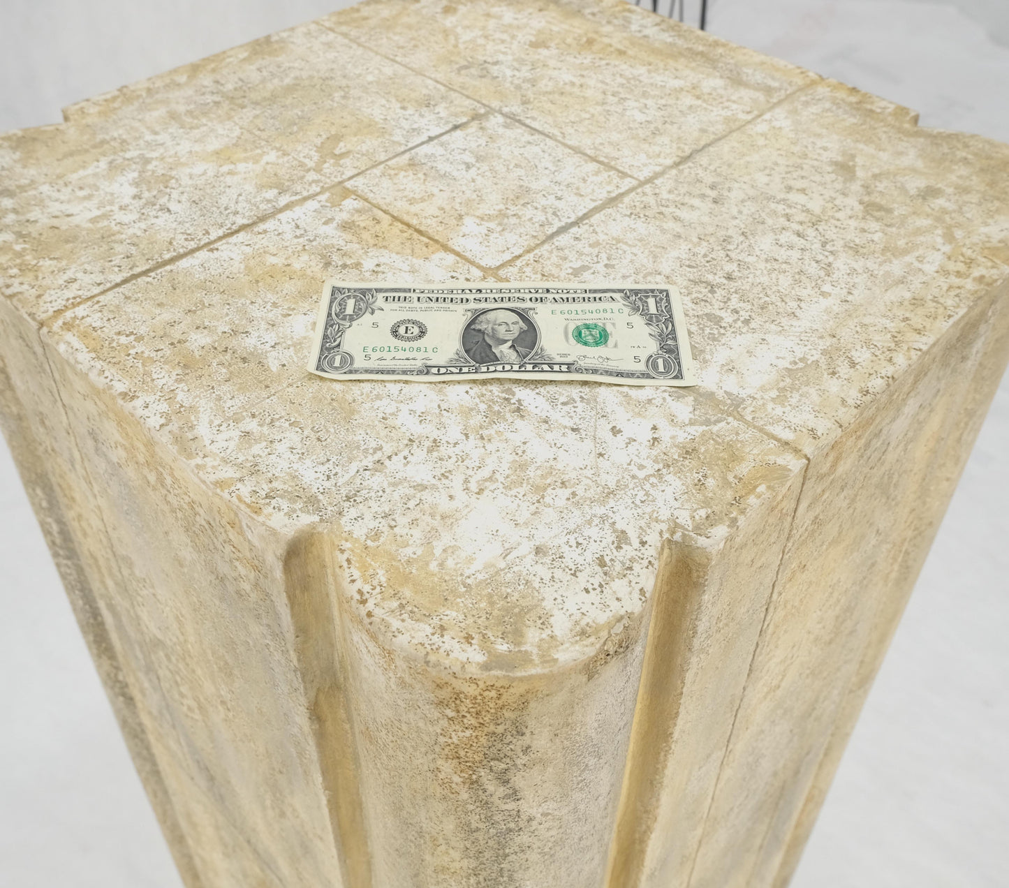 EstablishedLines large 19x19 Square Faux Travertine 41" Tall Carved Geometric Decorative Pattern