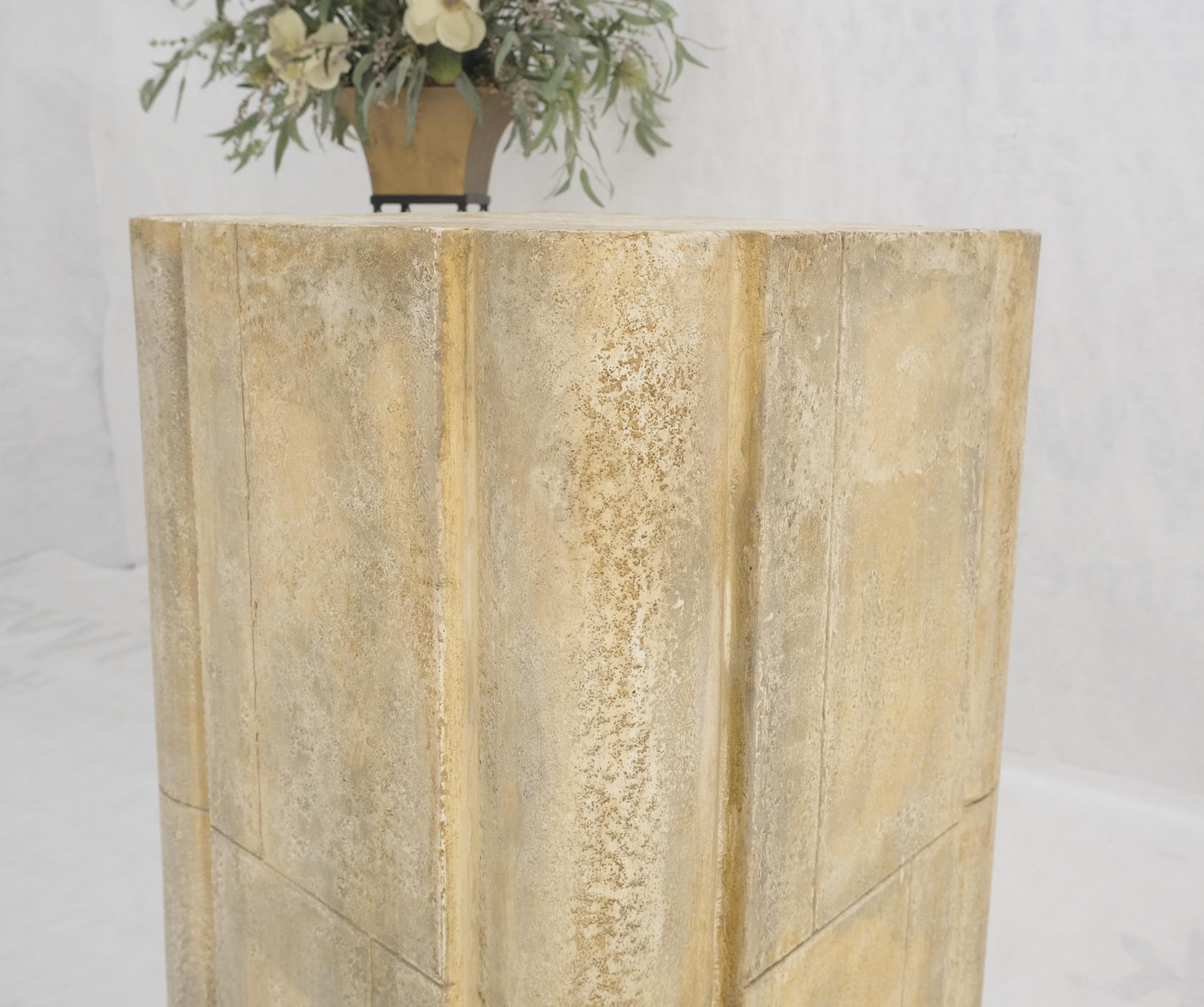 EstablishedLines large 19x19 Square Faux Travertine 41" Tall Carved Geometric Decorative Pattern