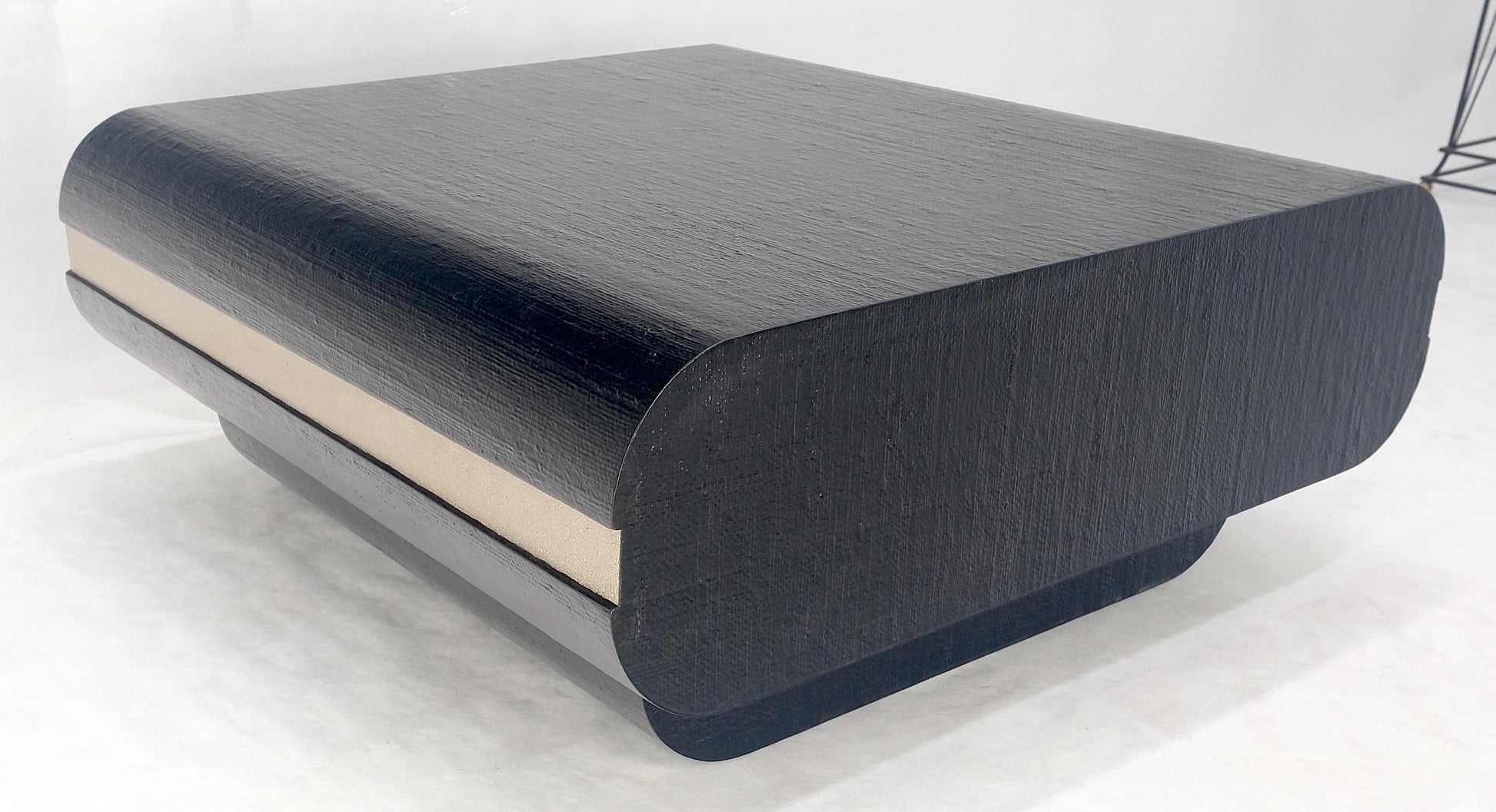 EstablishedLines Black Lacquer Cloth Wrapped 36" Square Center Coffee Table Mid Century 1970 MINT