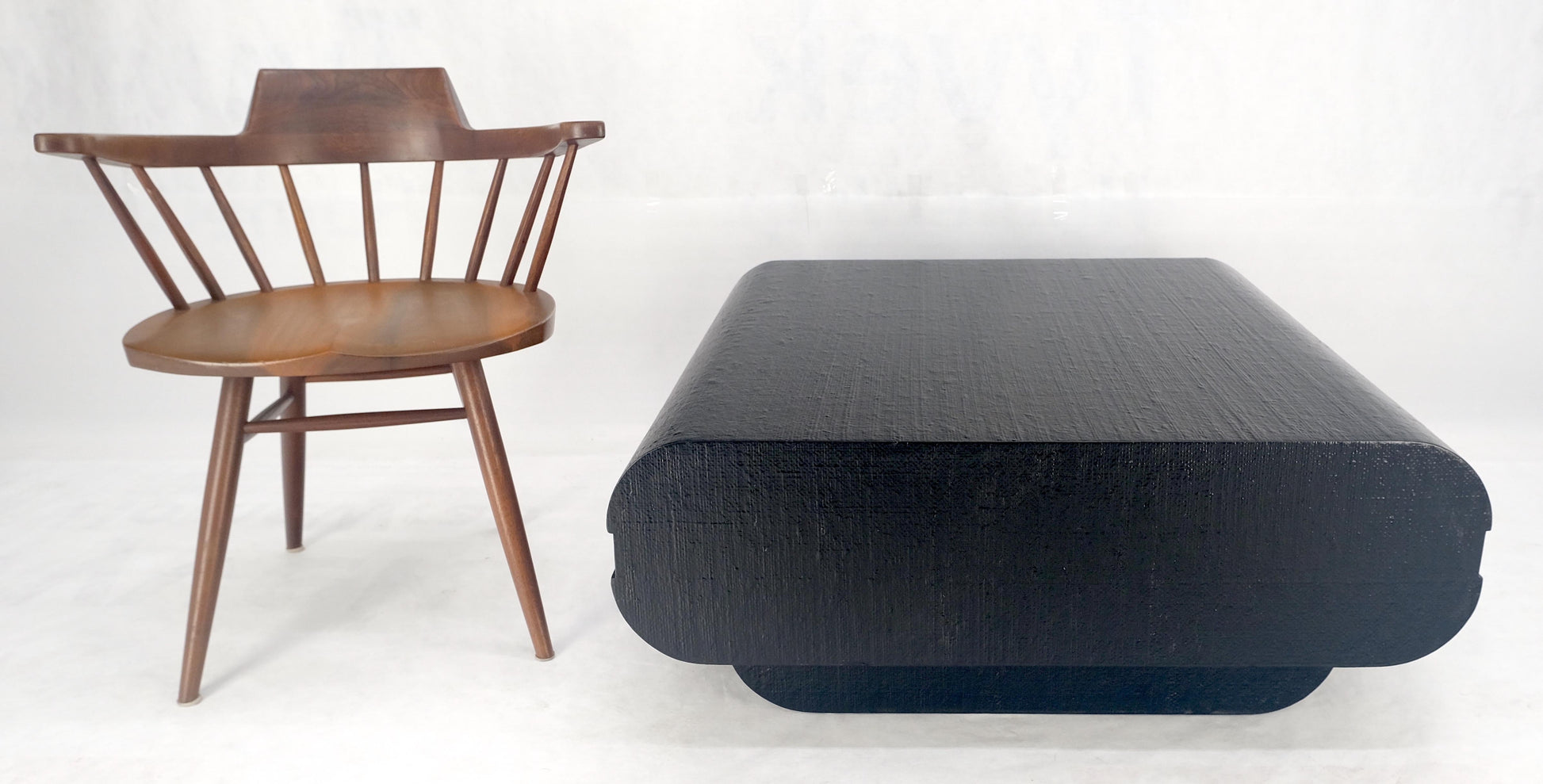 EstablishedLines Black Lacquer Cloth Wrapped 36" Square Center Coffee Table Mid Century 1970 MINT