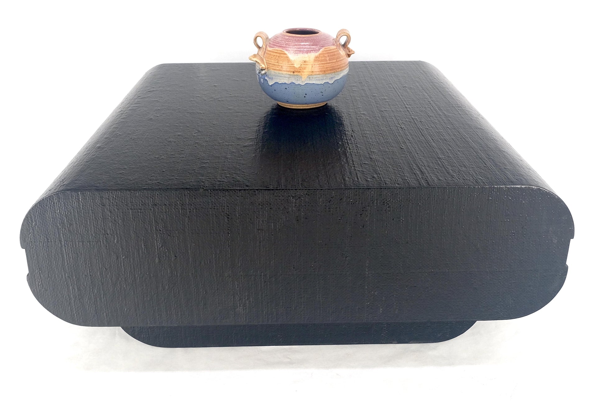EstablishedLines Black Lacquer Cloth Wrapped 36" Square Center Coffee Table Mid Century 1970 MINT