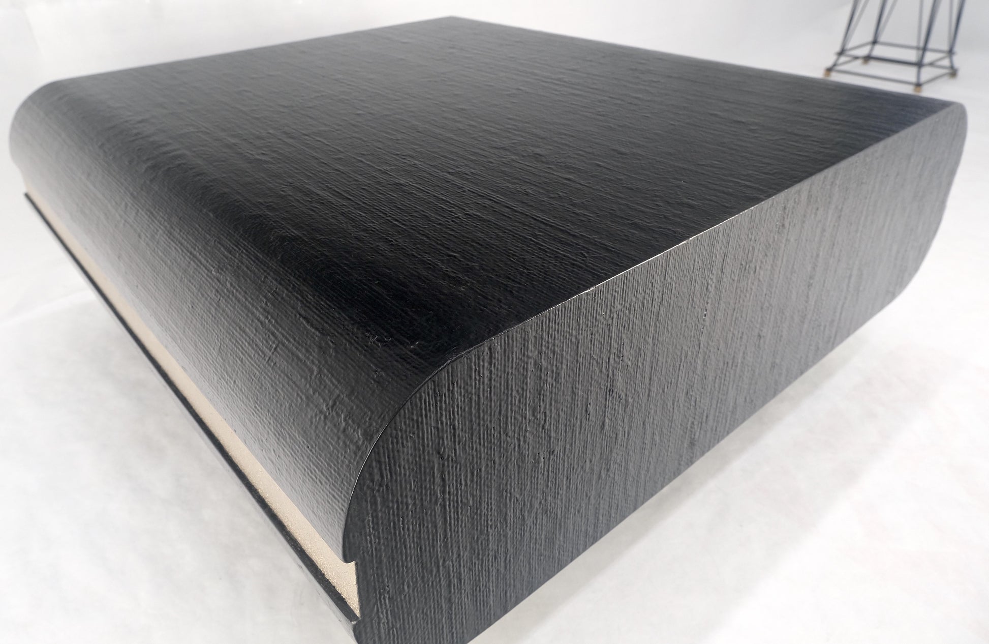 EstablishedLines Black Lacquer Cloth Wrapped 36" Square Center Coffee Table Mid Century 1970 MINT