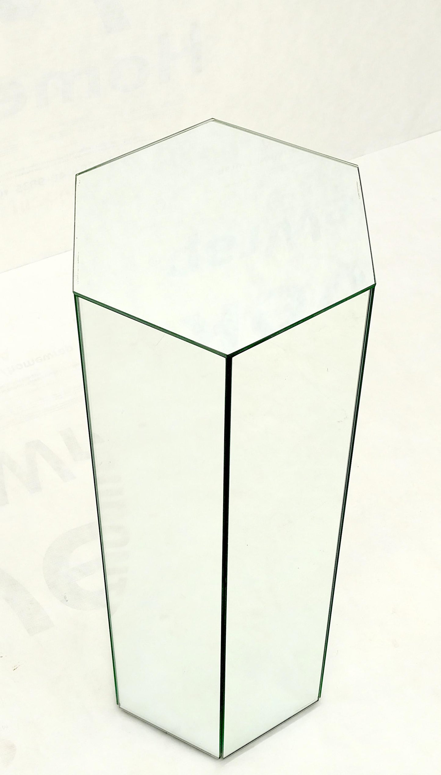 EstablishedLines Tall Hexagon Mid-Century Modern Mirrored Pedestal Stand Side Table Mint!