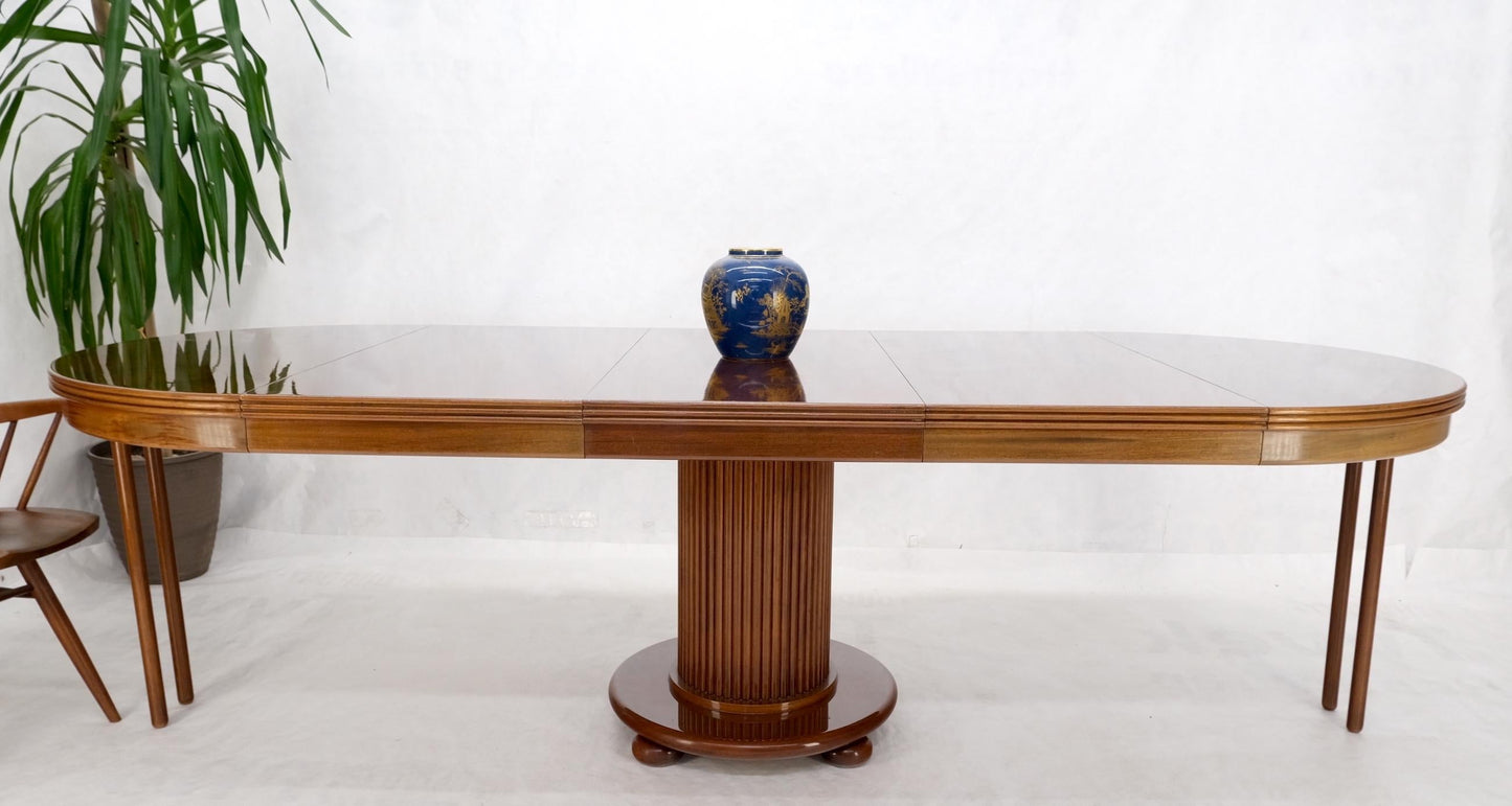 EstablishedLines Burl Walnut Three Extension Boards Single Pedestal Round Dining Table